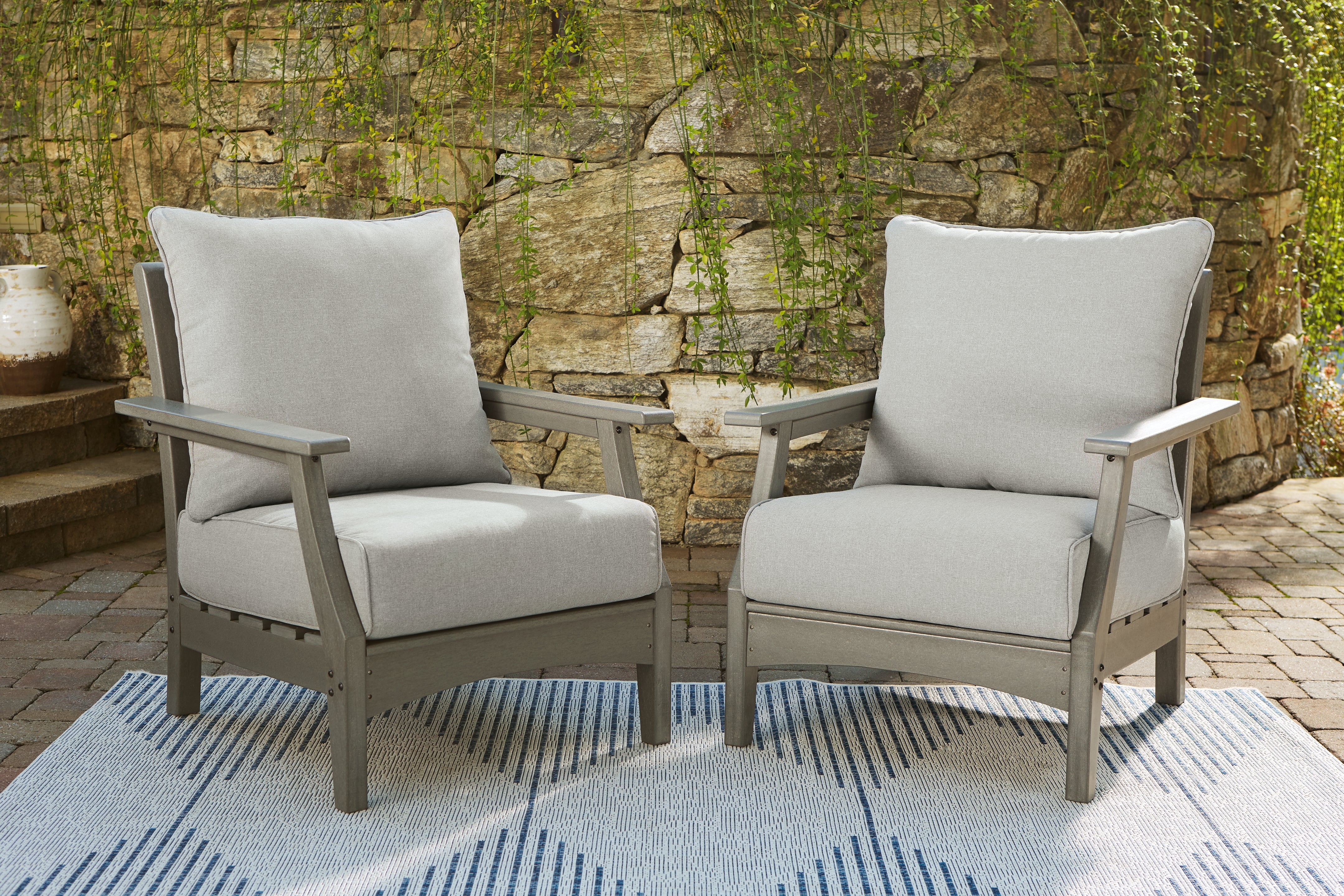 Prime Furniture - Ashley Furniture - Visola Outdoor - Lounge Chair w/Cushion (Set of 2) / Gray - P802-820