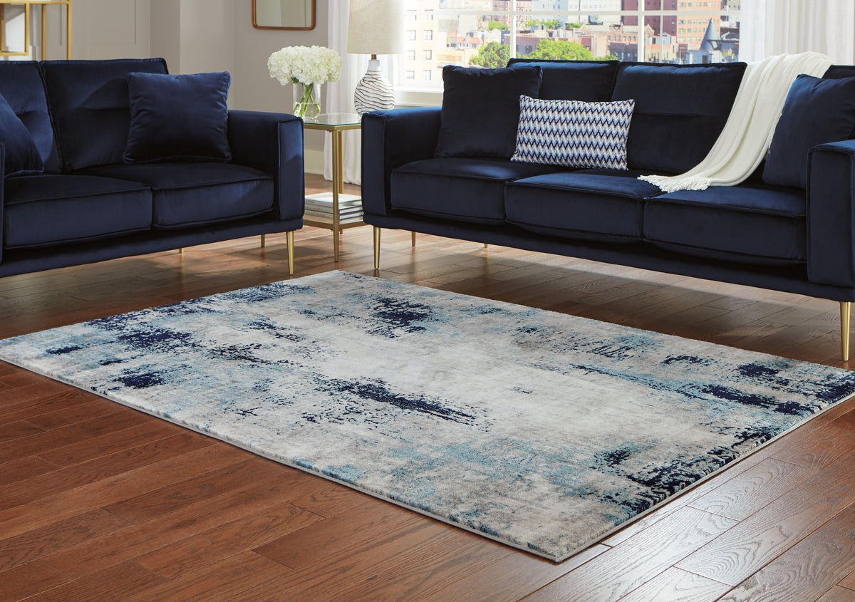 Prime Furniture - Ashley Furniture - Leonelle Rug - 7'10" x 10' Rug / White/Blue/Gray - R404871