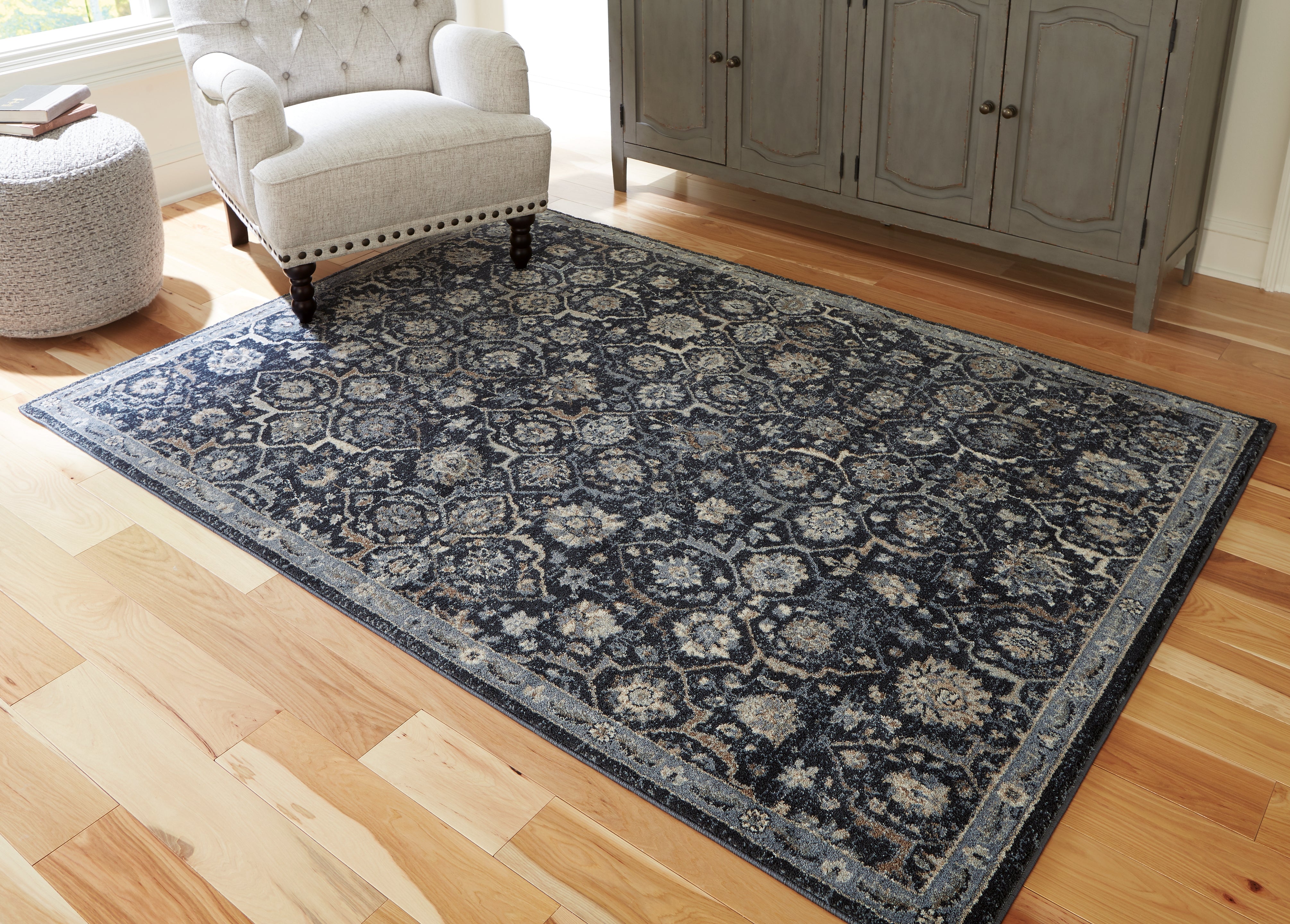 Prime Furniture - Ashley Furniture - Hilcott Rug - 5'3" x 7'3" Rug / Blue/Cream/Brown - R406112