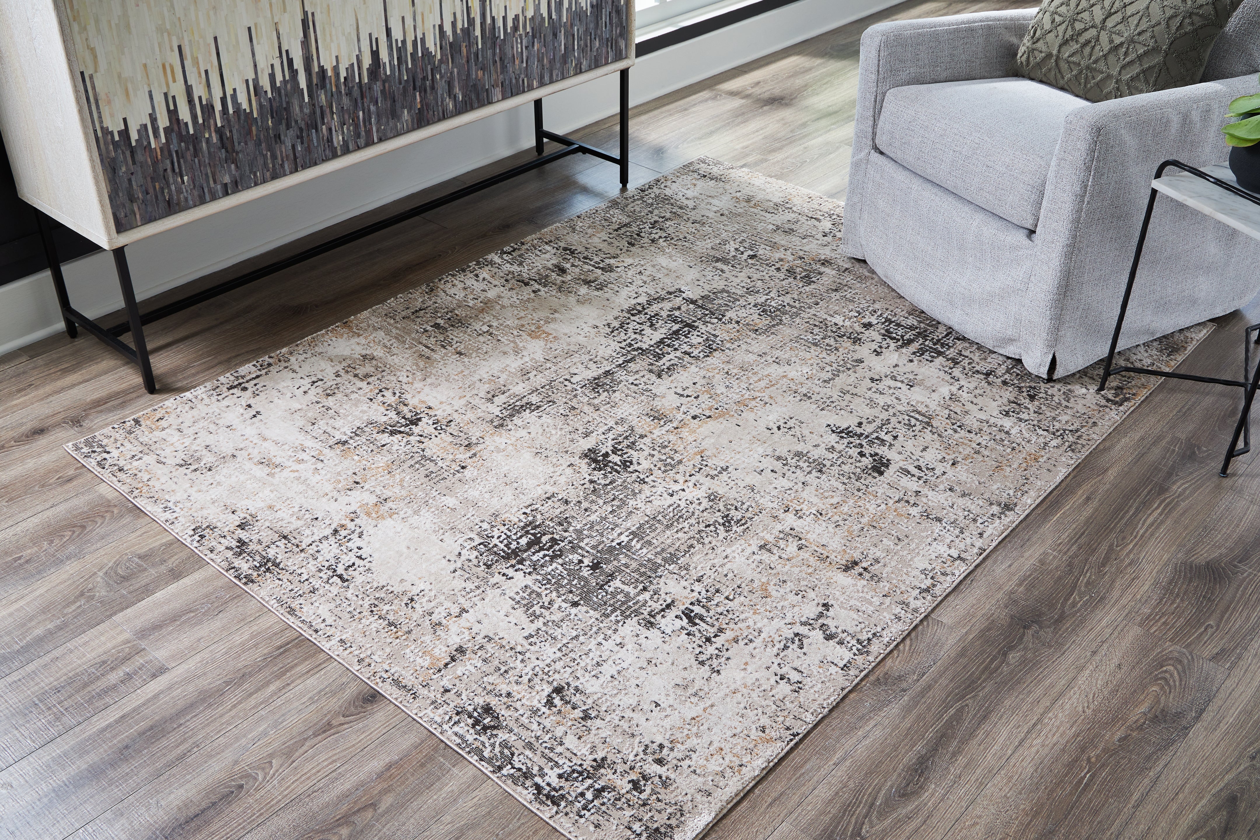 Prime Furniture - Ashley Furniture - Elaning Rug - 5' x 7' Rug / Black/Gray/Cream - R406702