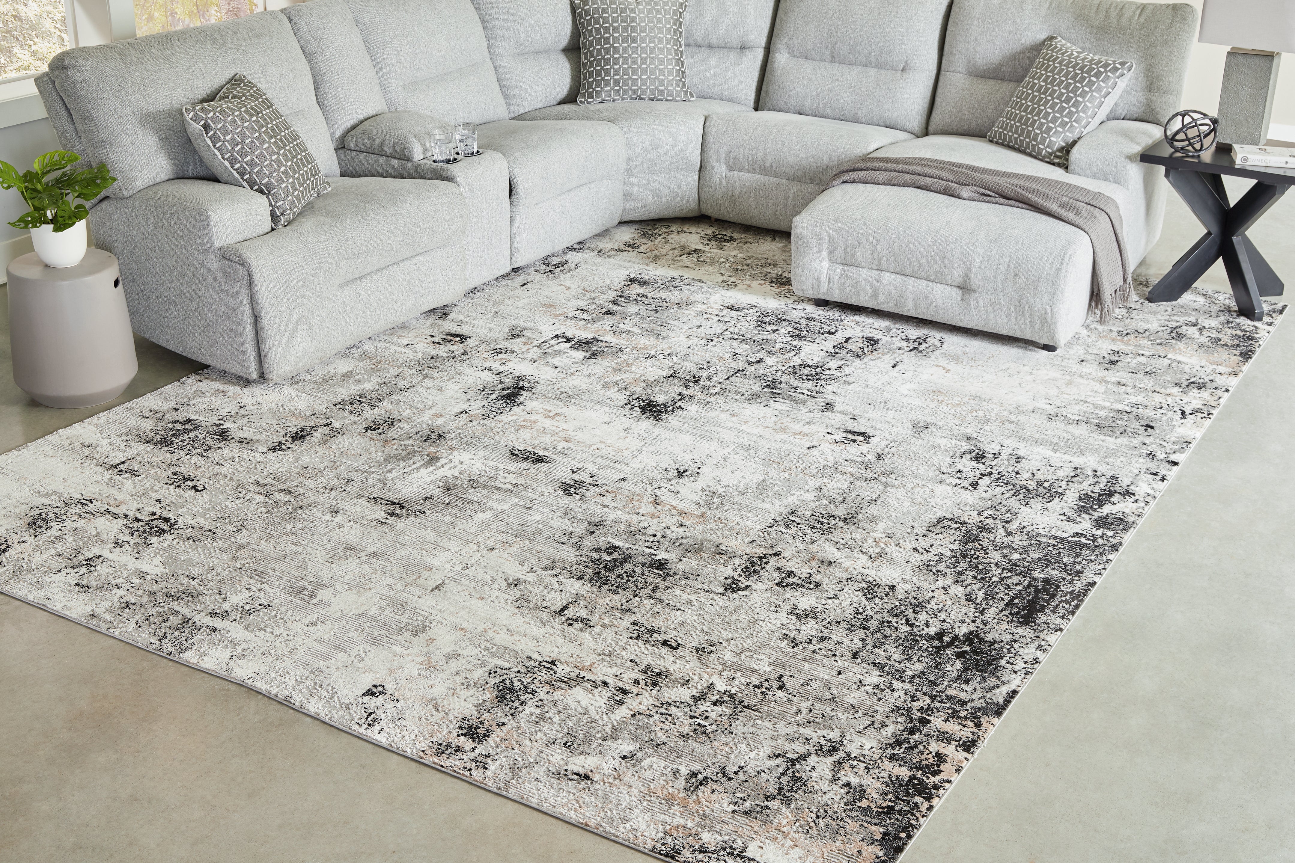 Prime Furniture - Ashley Furniture - Langwell Rug - 10' x 14' Rug / Black/Gray/White - R406780