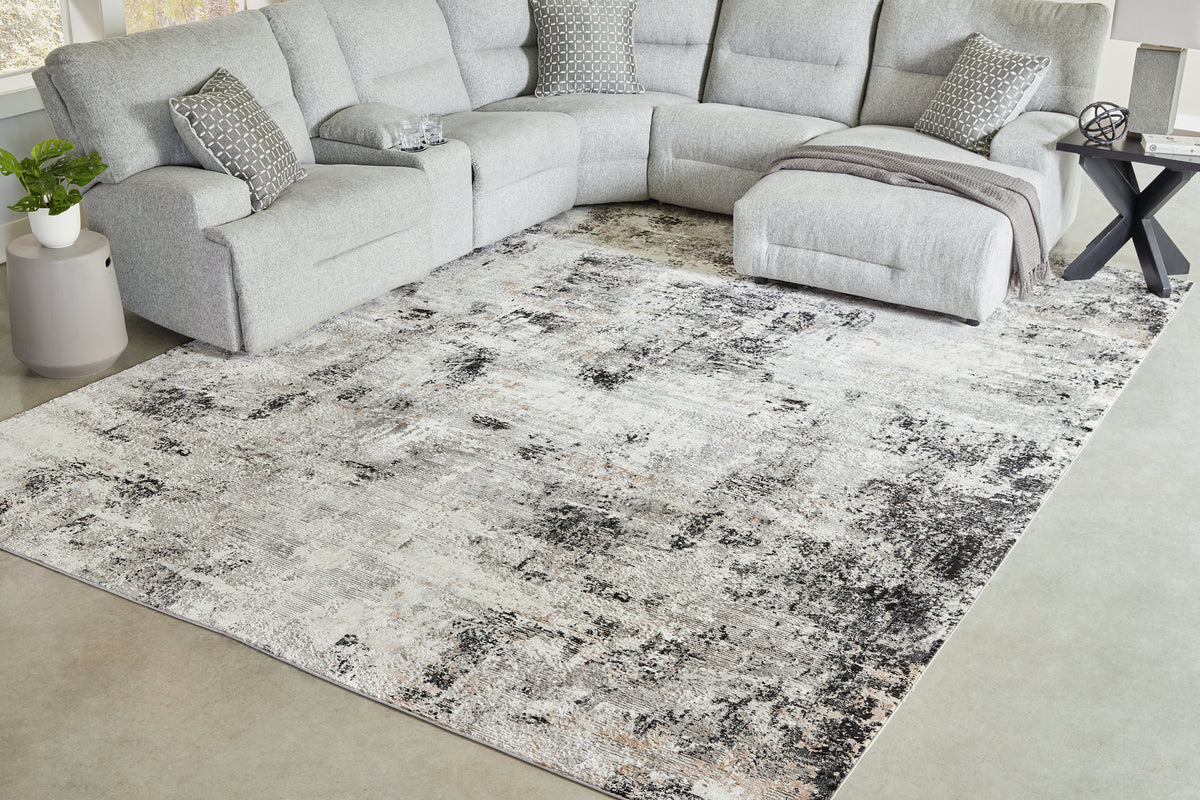 Prime Furniture - Ashley Furniture - Langwell Rug - 10' x 14' Rug / Black/Gray/White - R406780