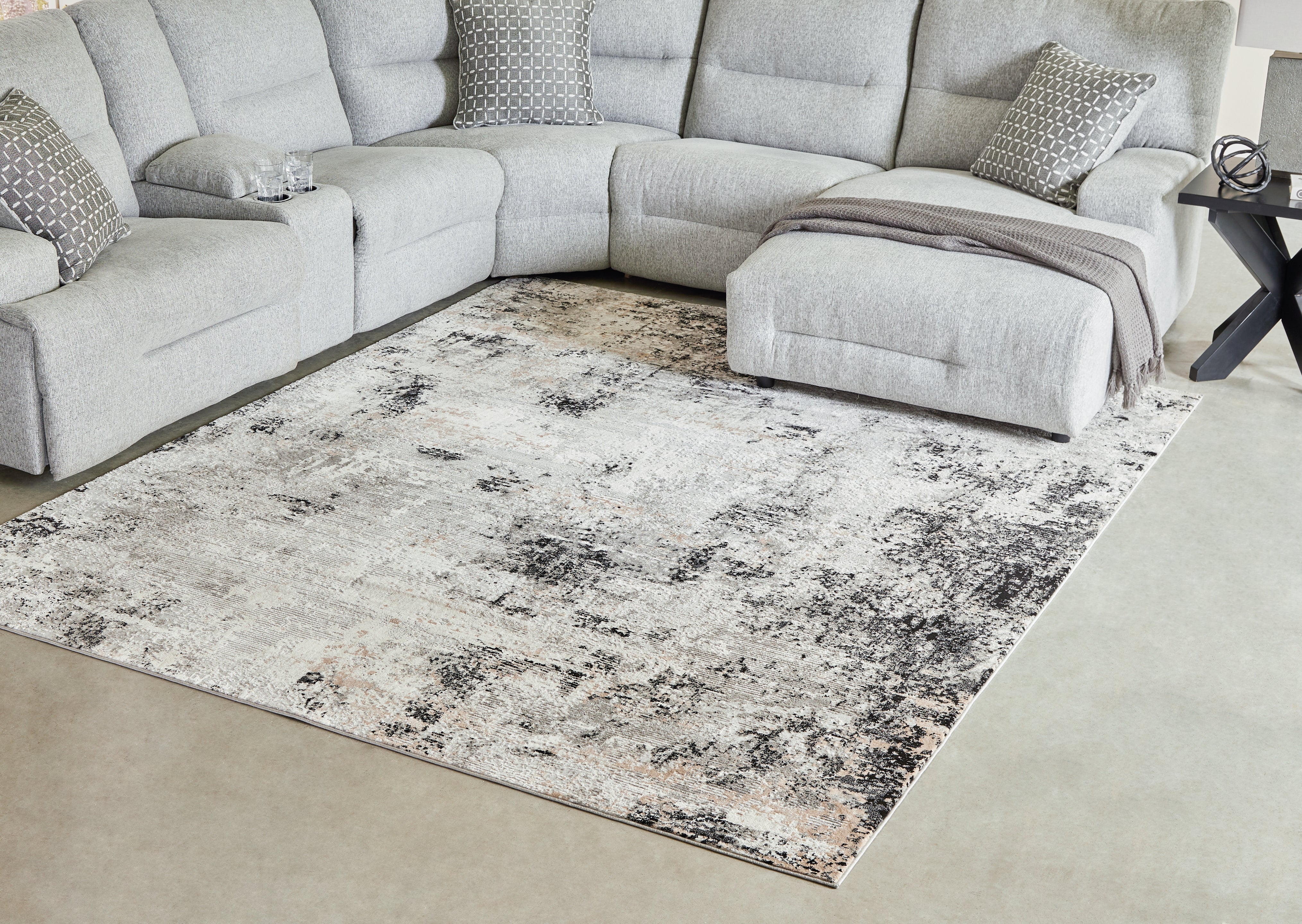 Prime Furniture - Ashley Furniture - Langwell Rug - 8' x 10' Rug / Black/Gray/White - R406781