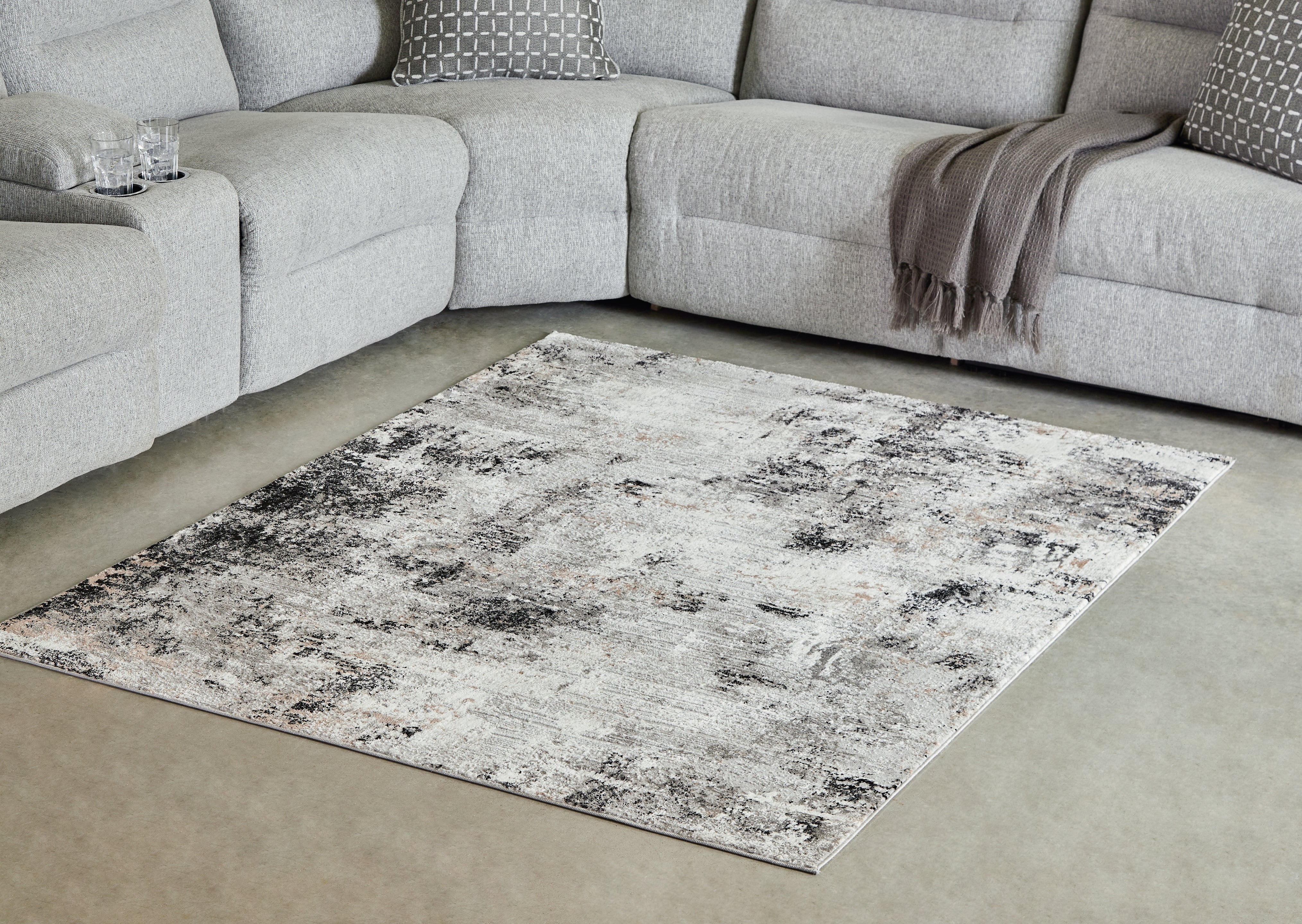 Prime Furniture - Ashley Furniture - Langwell Rug - 5' x 7' Rug / Black/Gray/White - R406782