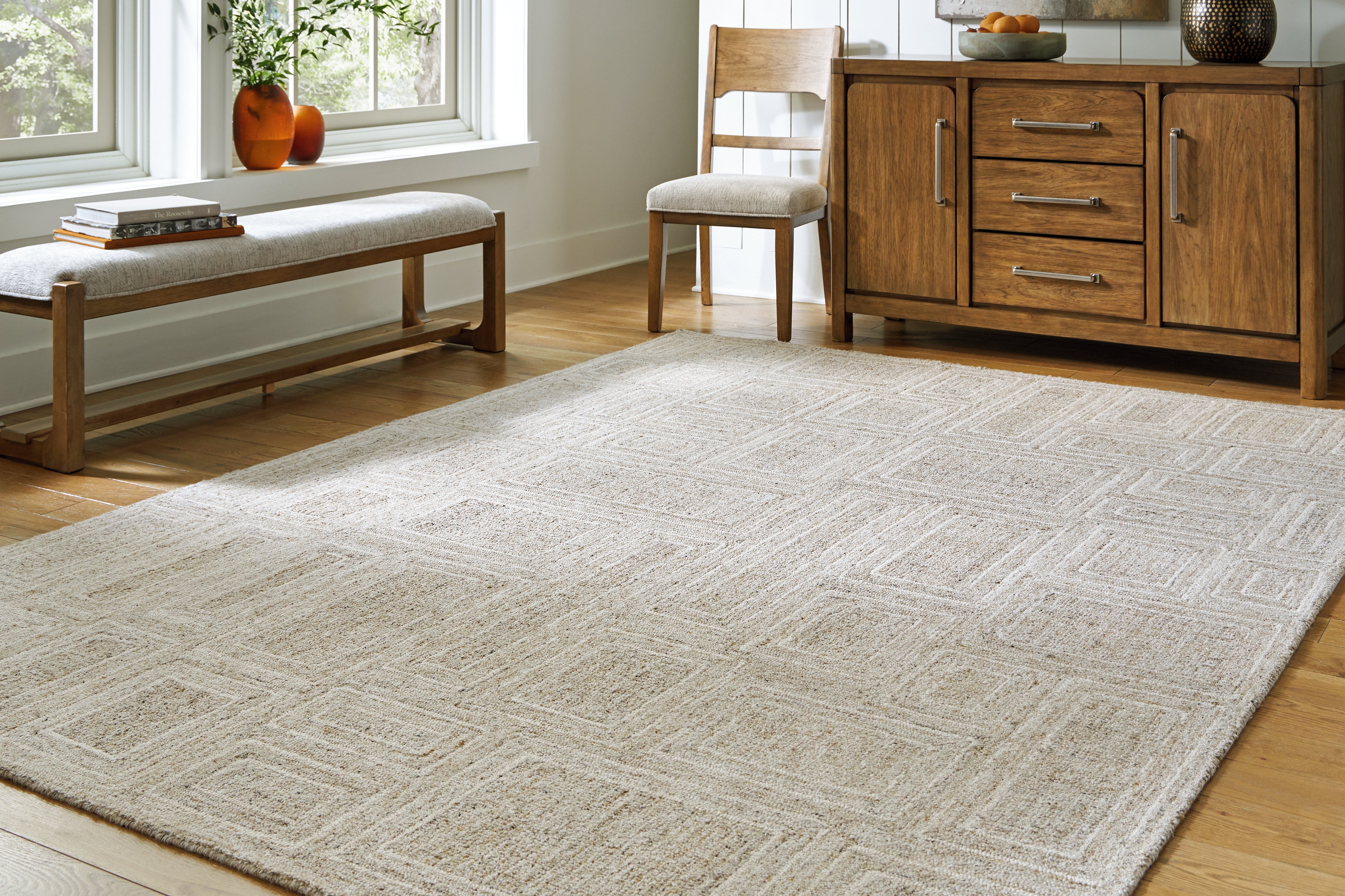 Prime Furniture - Ashley Furniture - Brickburgh Rug - 8' x 10' Rug / Gray/Ivory/Honey - R406901