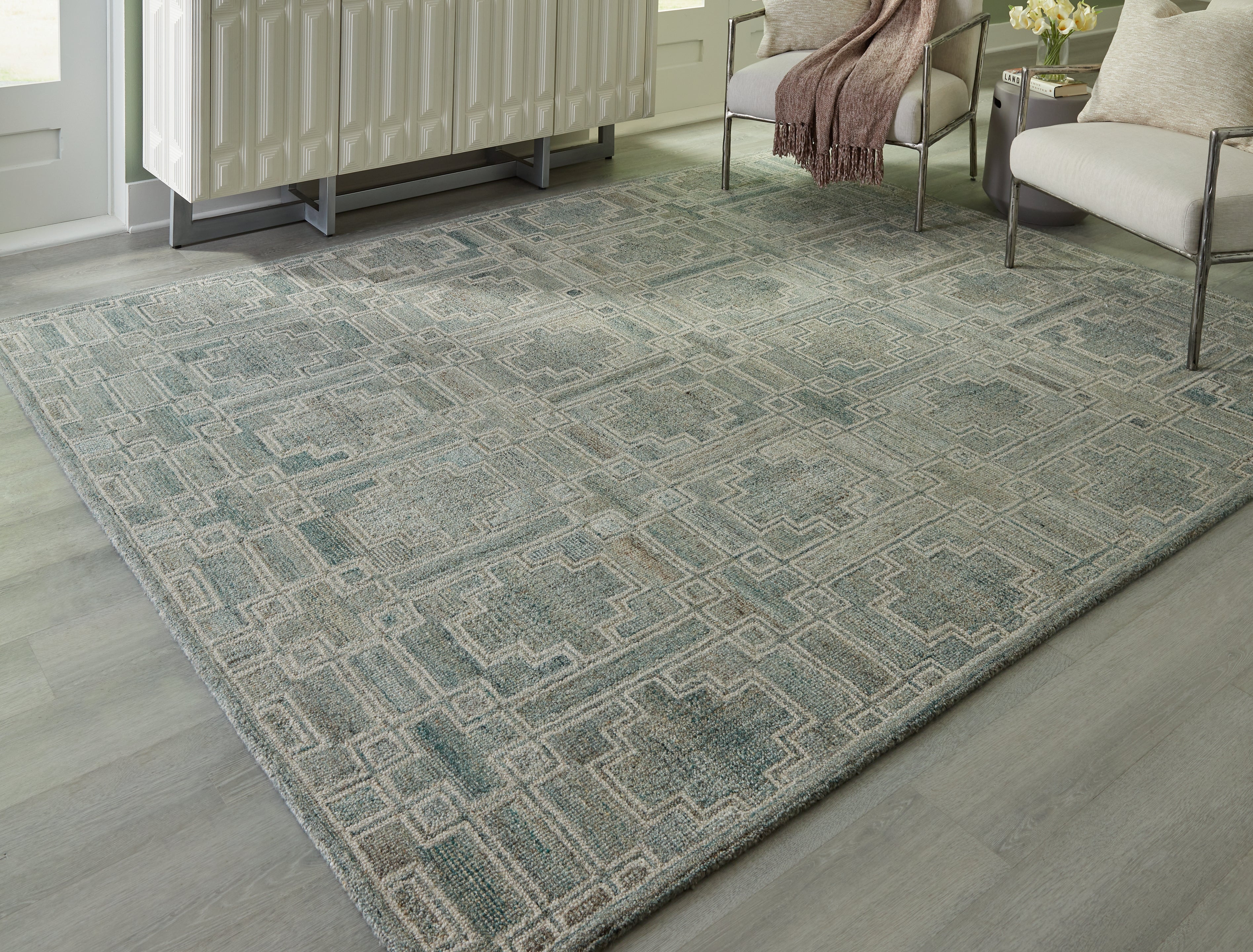Prime Furniture - Ashley Furniture - Jossland Rug - 8' x 10' Rug / Green/Ivory - R406911