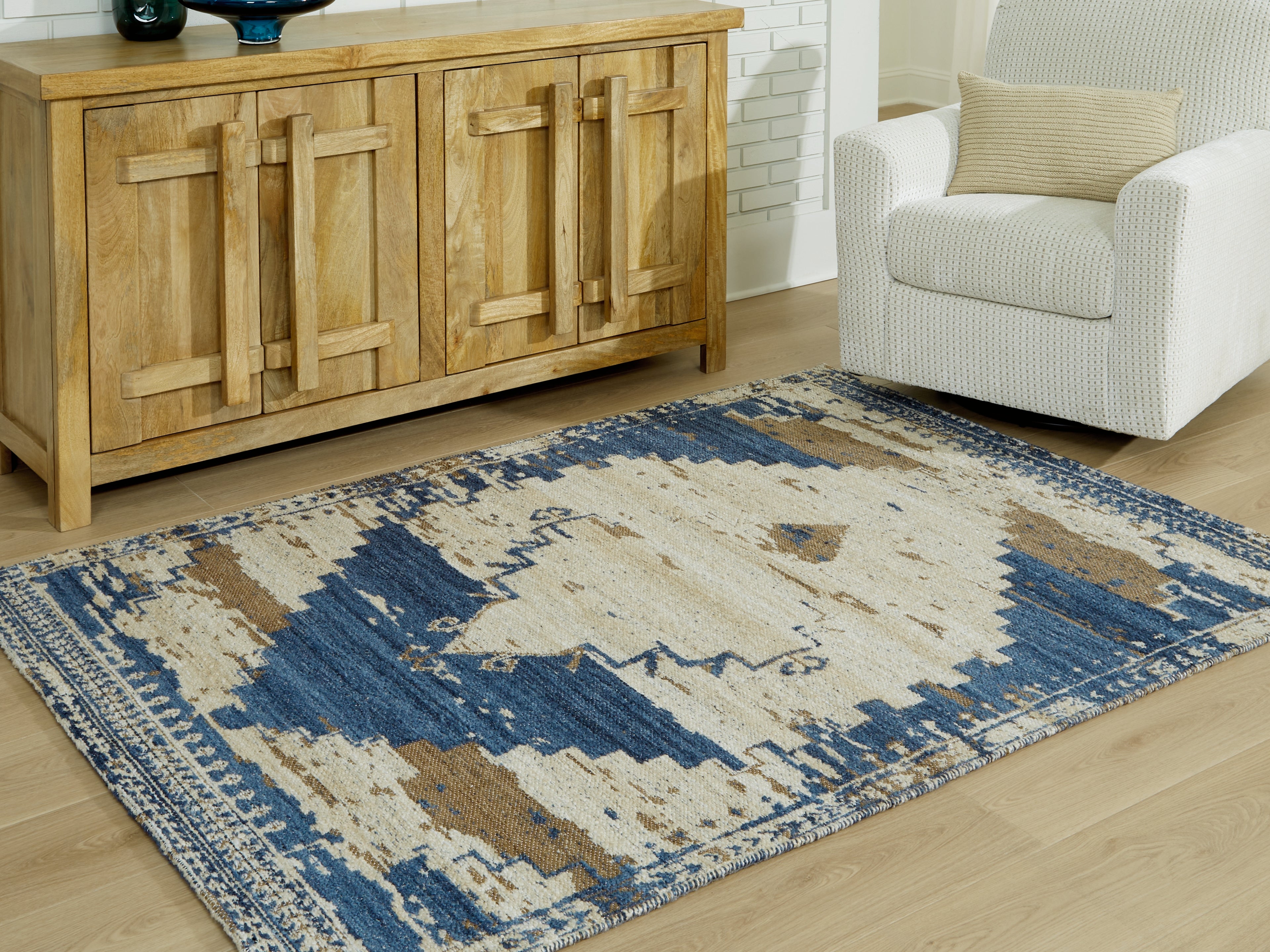 Prime Furniture - Ashley Furniture - Varnler Rug - 8' x 10' Rug / Blue/Brown/Tan - R407131