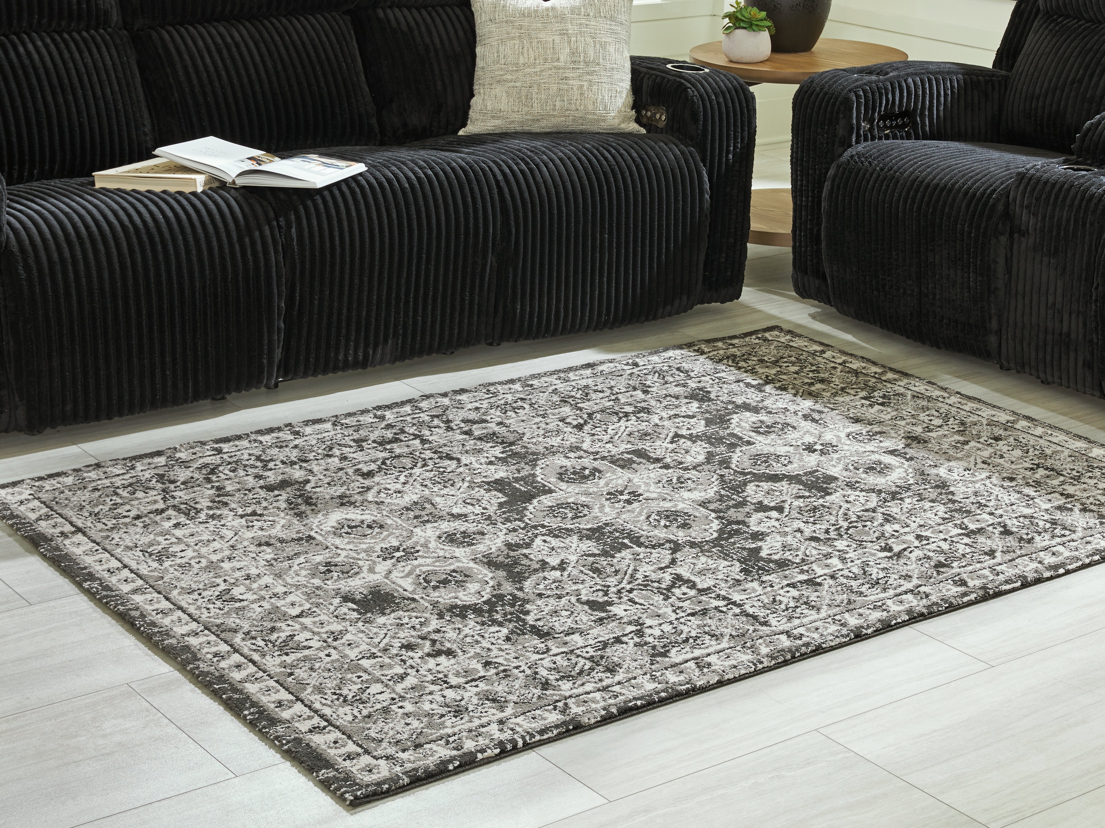 Prime Furniture - Ashley Furniture - Glennisman Rug - Large Rug / Black/Gray/Ivory - R407271