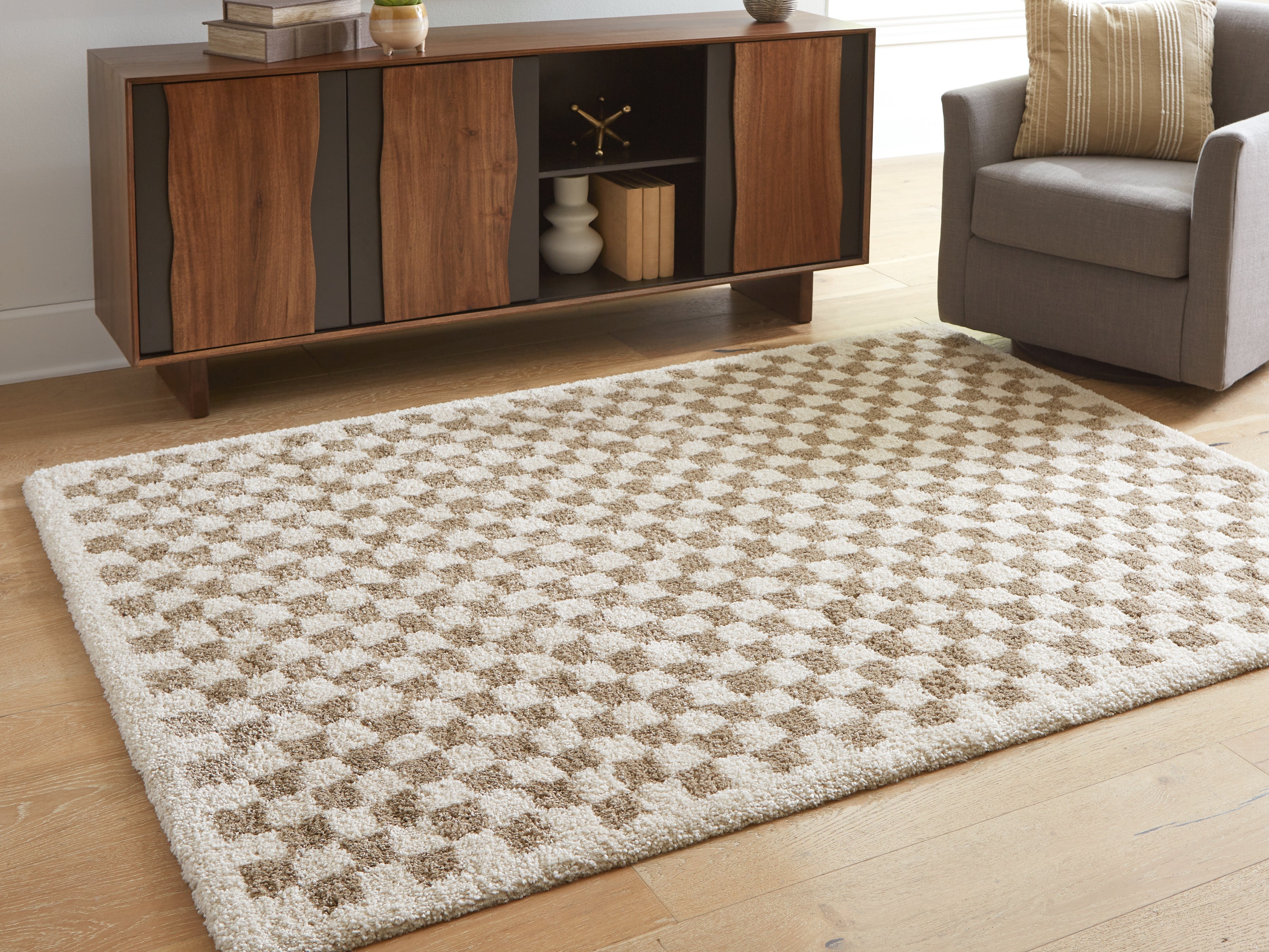 Prime Furniture - Ashley Furniture - Karamen Rug - Medium Rug / Taupe/Ivory - R407342
