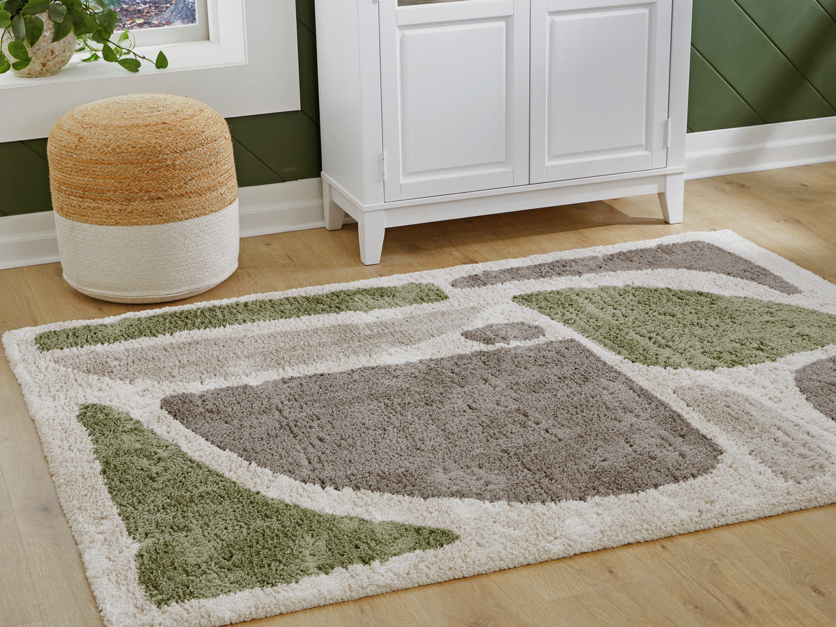 Prime Furniture - Ashley Furniture - Anburgh Rug - Medium Rug / Green/Gray/Ivory - R407352