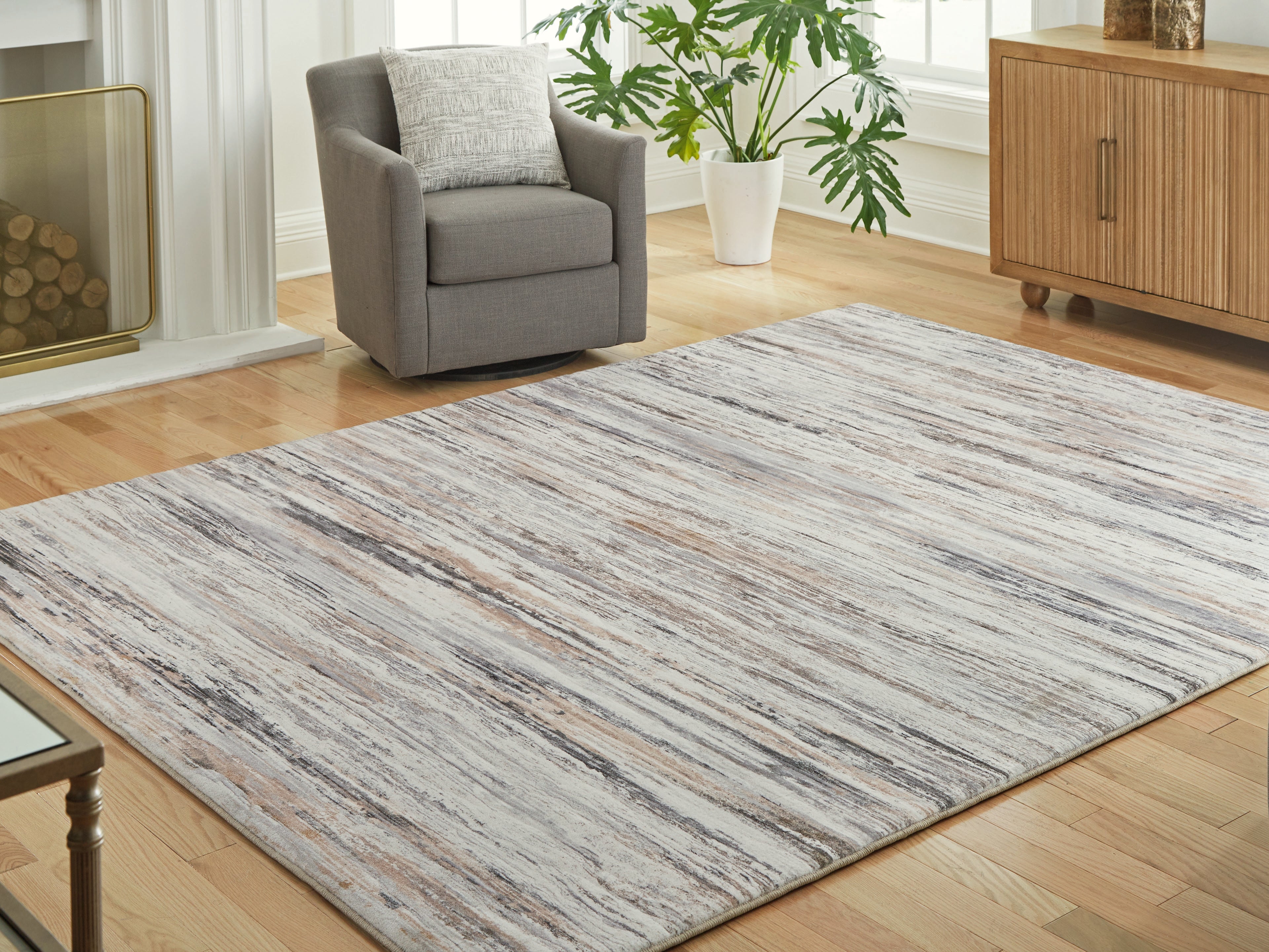 Prime Furniture - Ashley Furniture - Nace Rug - 7'6" x 9'6" Area Rug / Gray/Brown/White - R407471