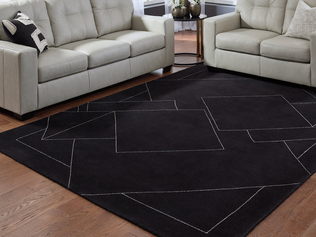 Prime Furniture - Ashley Furniture - Marav Rug - 5' x 7' Area Rug / Black/White - R407532