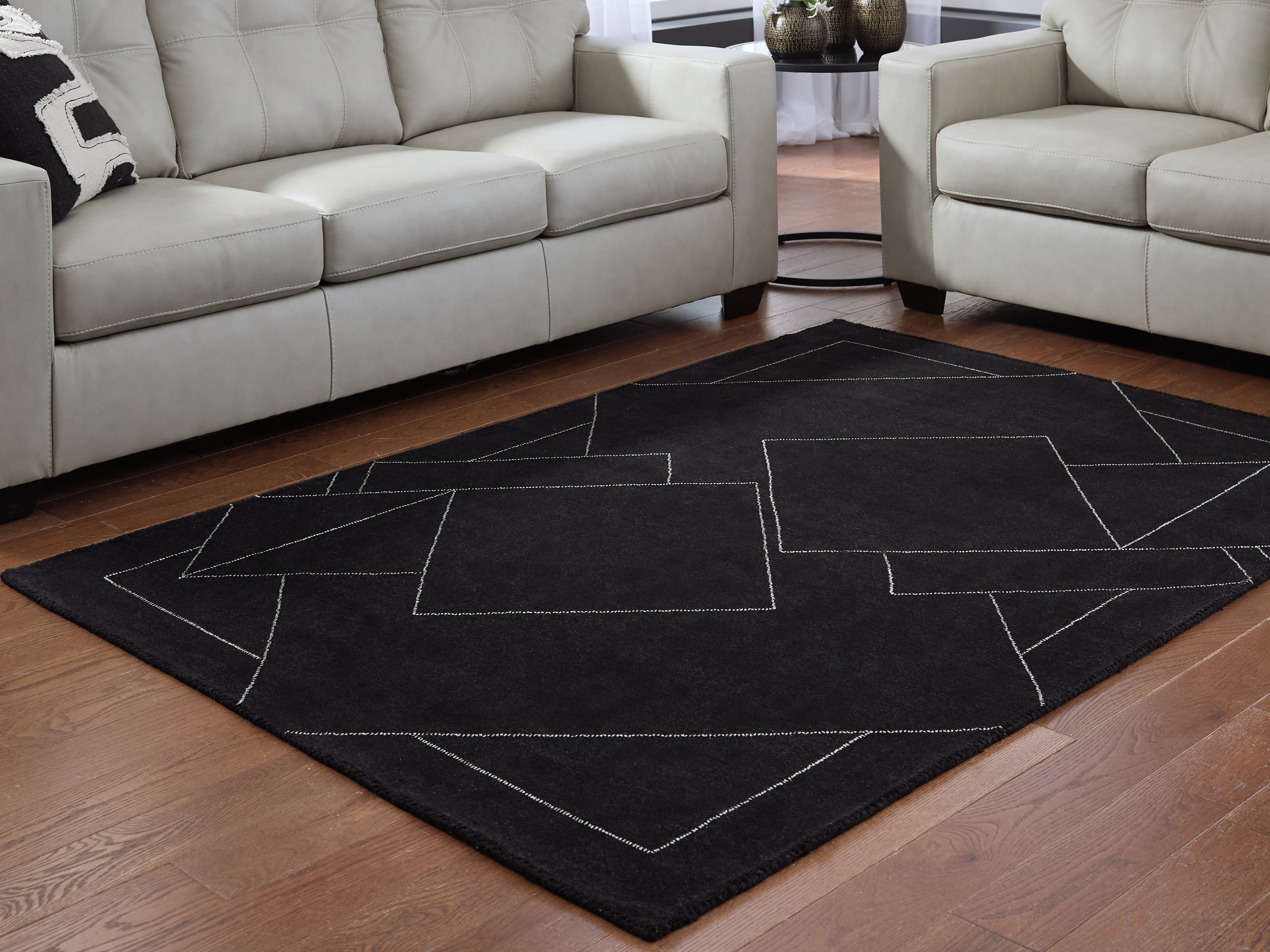 Prime Furniture - Ashley Furniture - Marav Rug - 5' x 7' Area Rug / Black/White - R407532