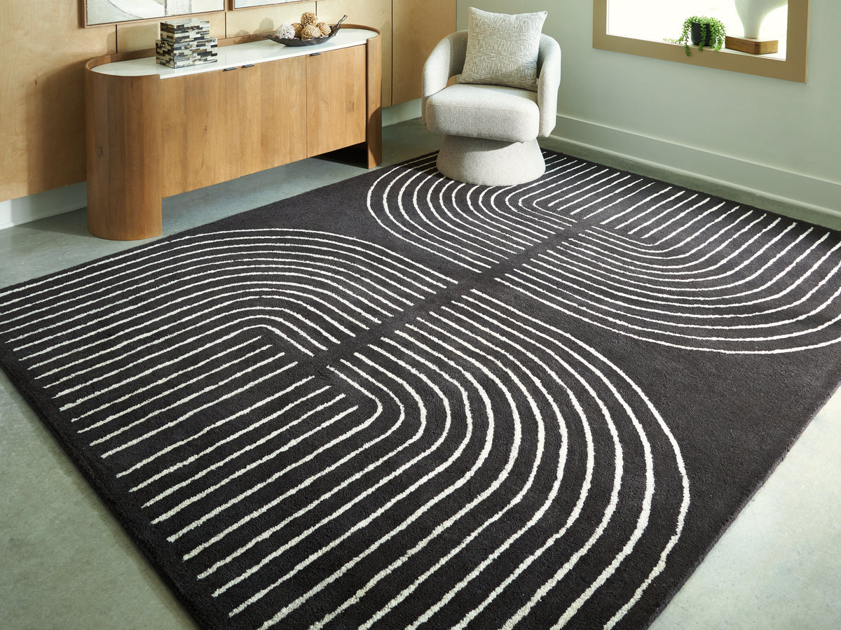 Prime Furniture - Ashley Furniture - Eldonmore Rug - 5' x 7' Area Rug / Black/Ivory - R407572
