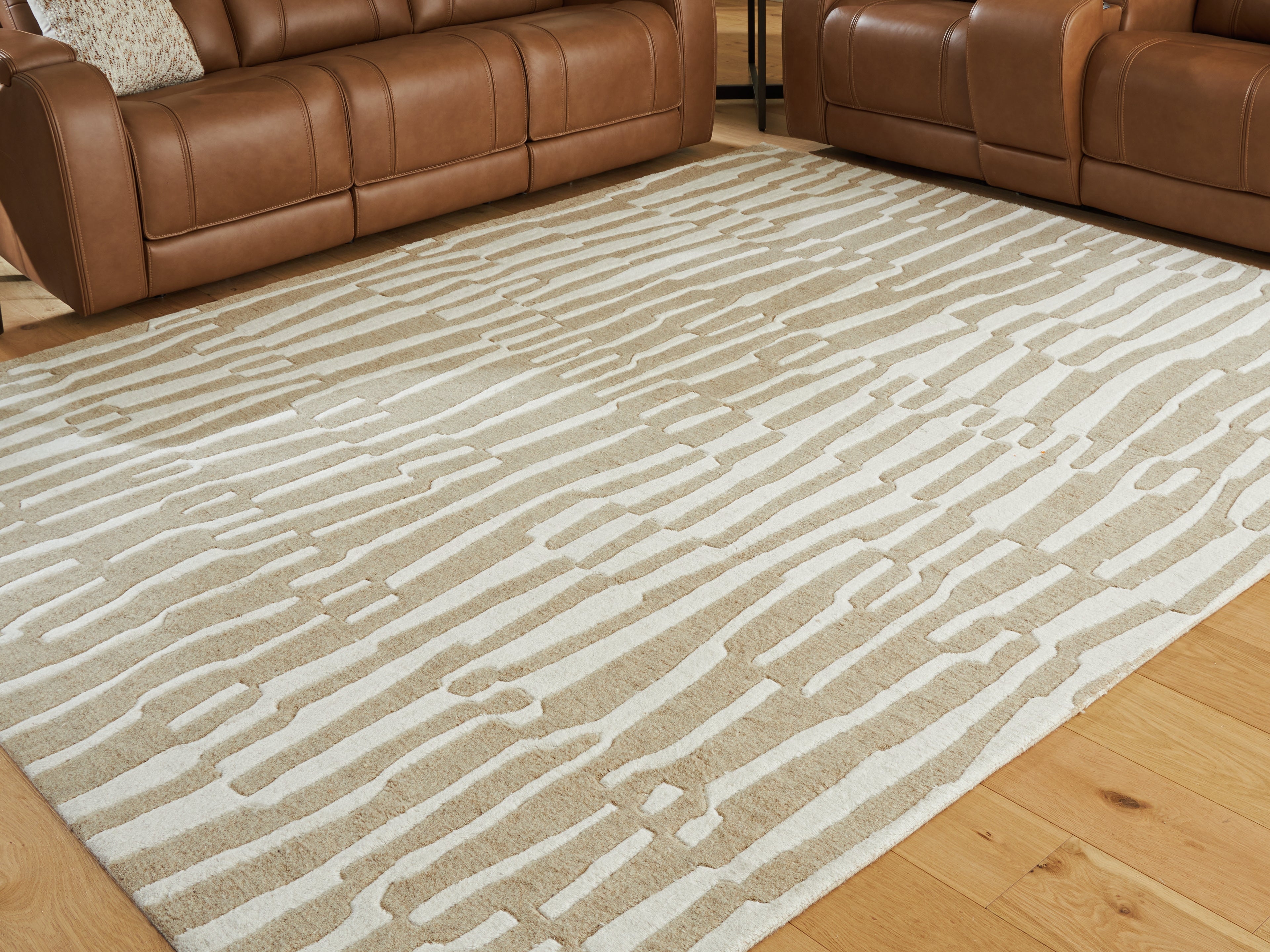 Prime Furniture - Ashley Furniture - Corrbell Rug - 7'8" x 10' Area Rug / Beige/White - R407631