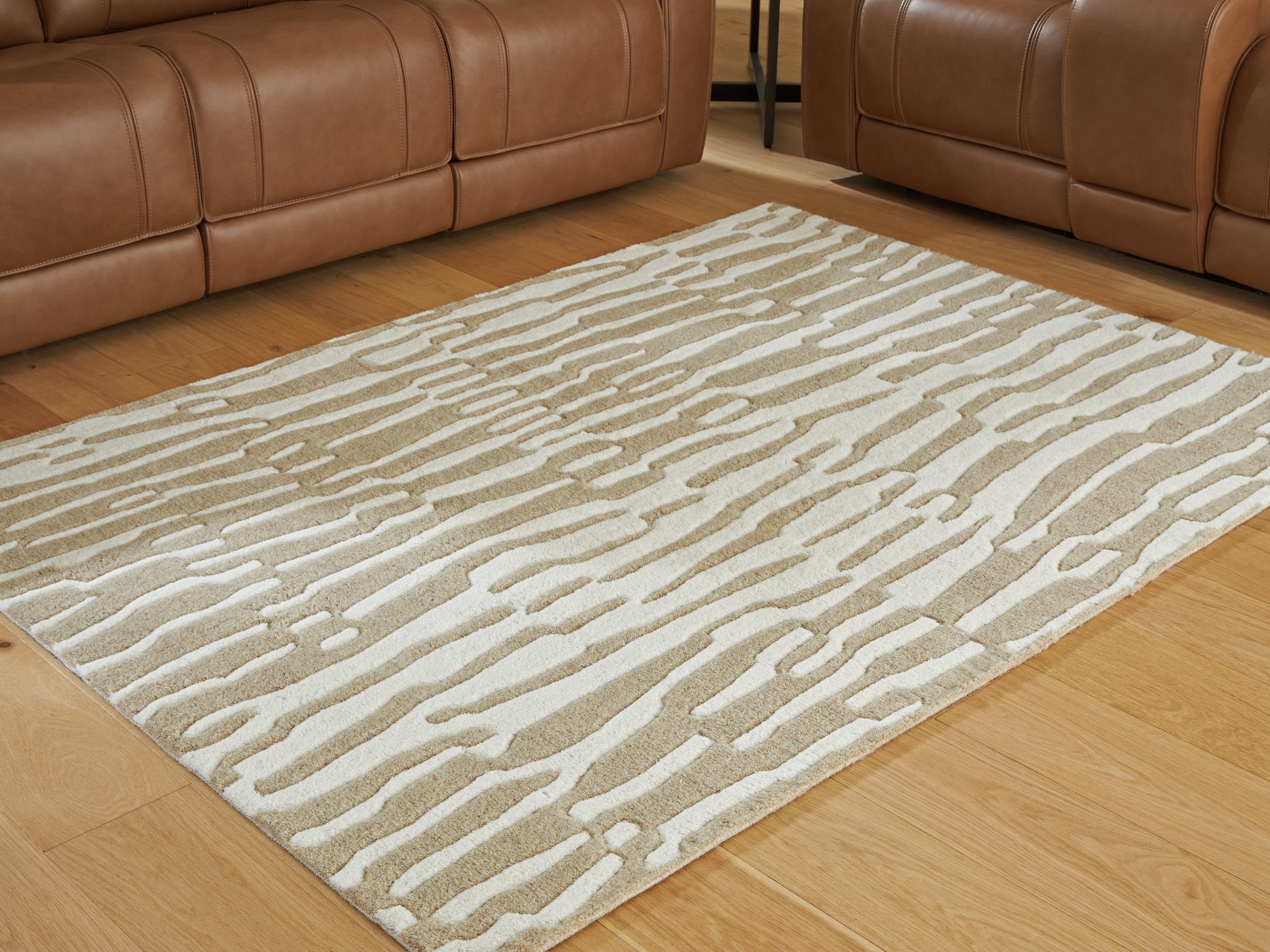 Prime Furniture - Ashley Furniture - Corrbell Rug - 7'8" x 10' Area Rug / Beige/White - R407631