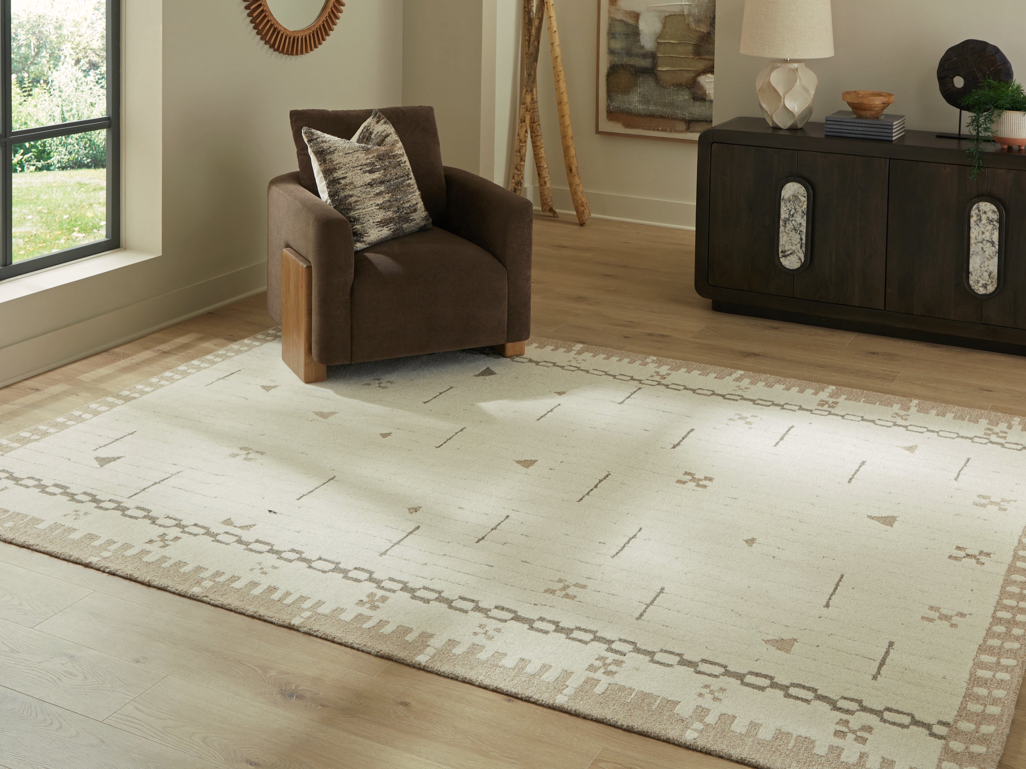 Prime Furniture - Ashley Furniture - Dot Rug - 7'8" x 10' Area Rug / Cream/Brown/Taupe - R407651
