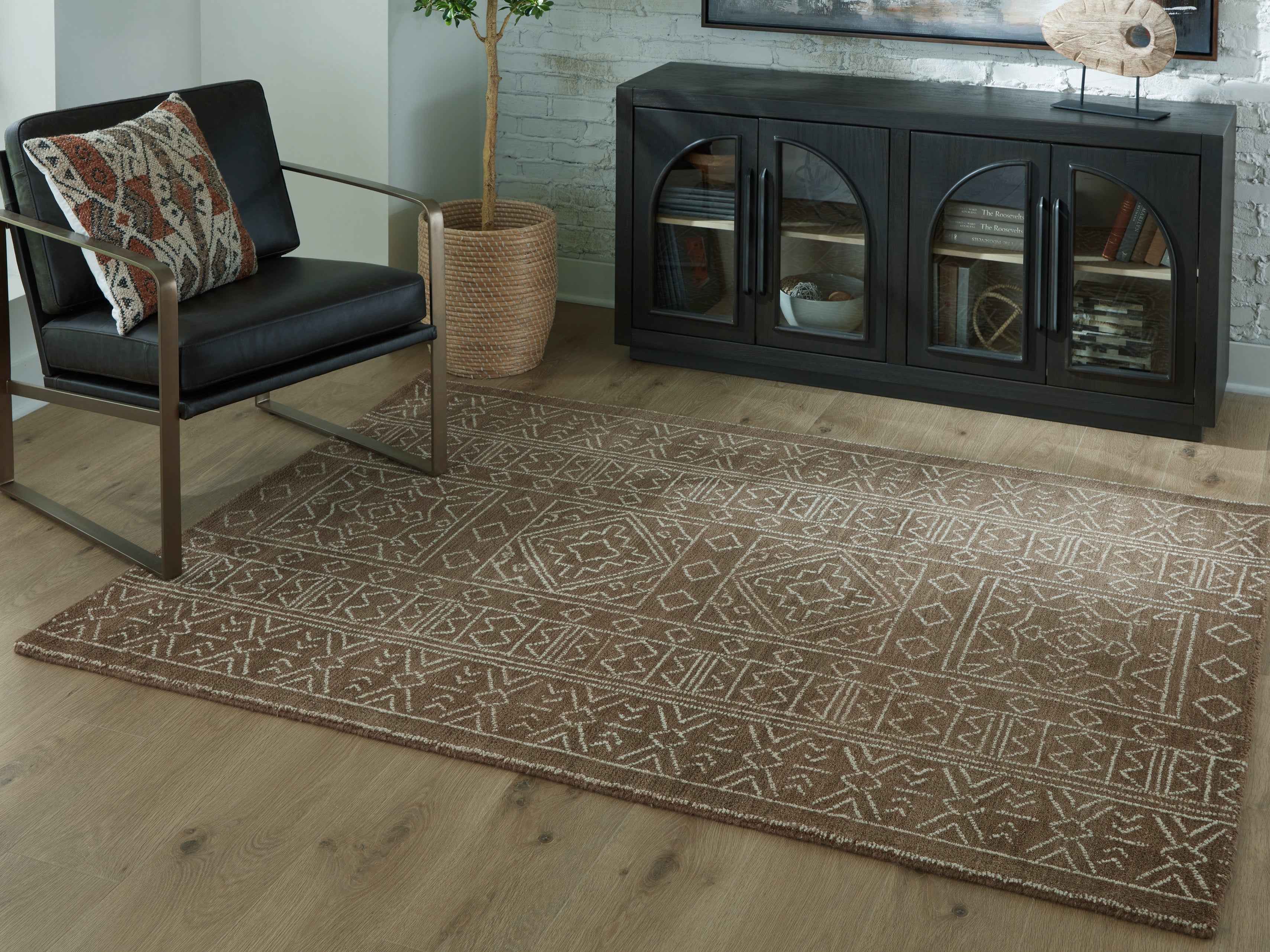 Prime Furniture - Ashley Furniture - Merrittman Rug - 5' x 7' Area Rug / Brown/Ivory - R407702