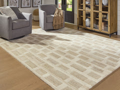 Prime Furniture - Ashley Furniture - Lisgrove Rug - 7'8" x 10' Area Rug / Tan/Brown/White - R407711