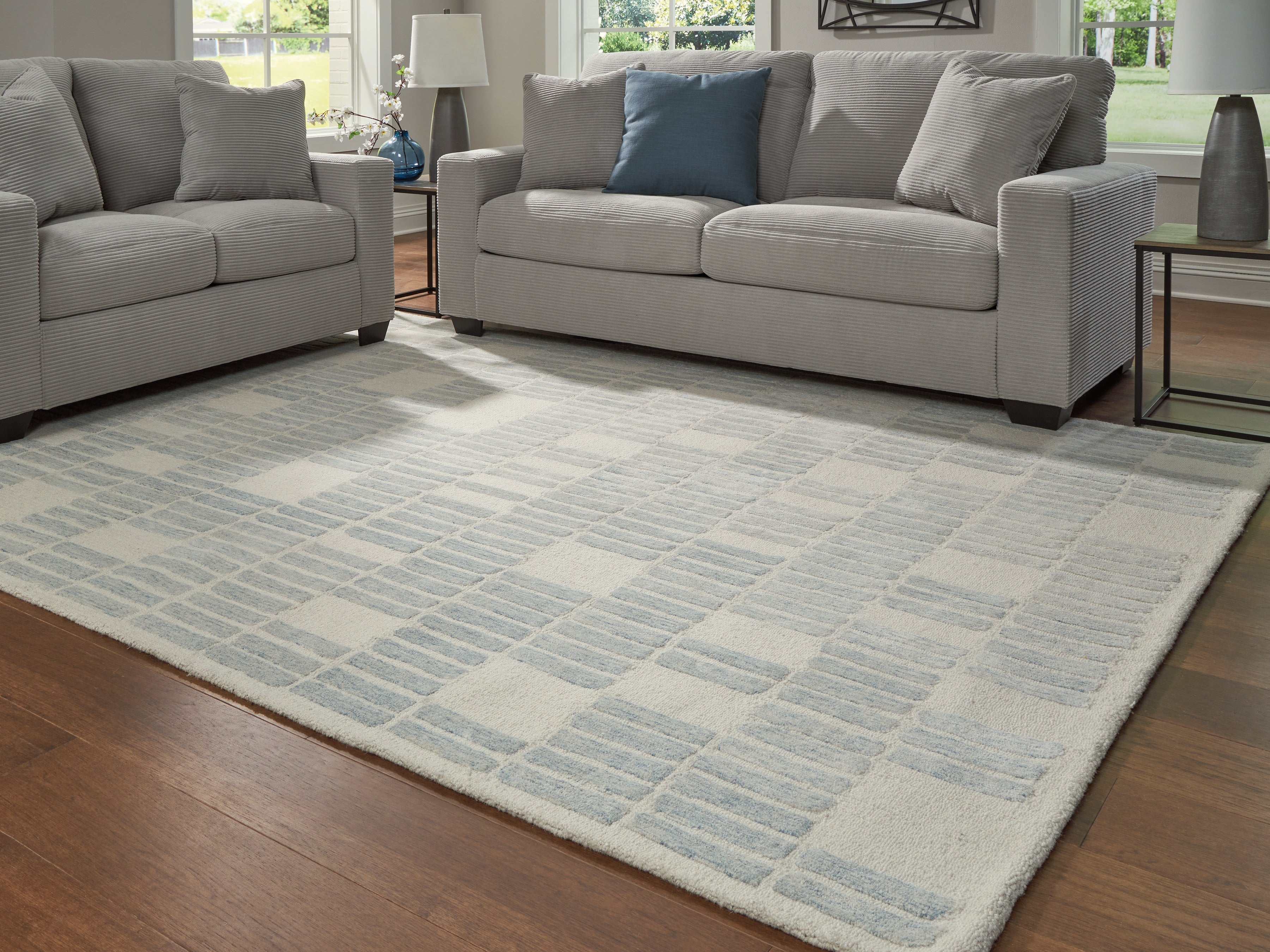 Prime Furniture - Ashley Furniture - Dylanton Rug - 7'8" x 10' Area Rug / Ivory/Blue - R407811