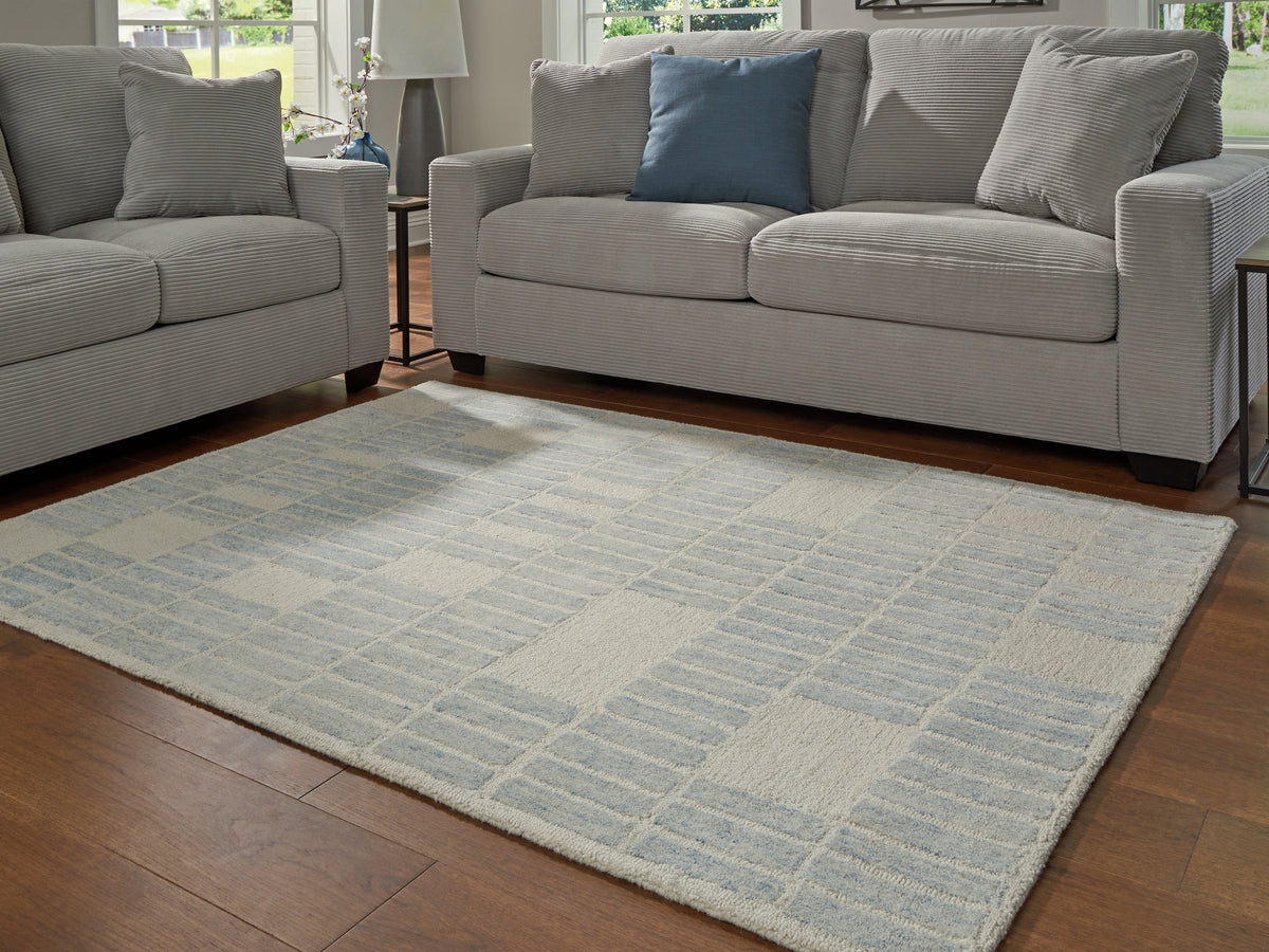Prime Furniture - Ashley Furniture - Dylanton Rug - 5' x 7' Area Rug / Ivory/Blue - R407812