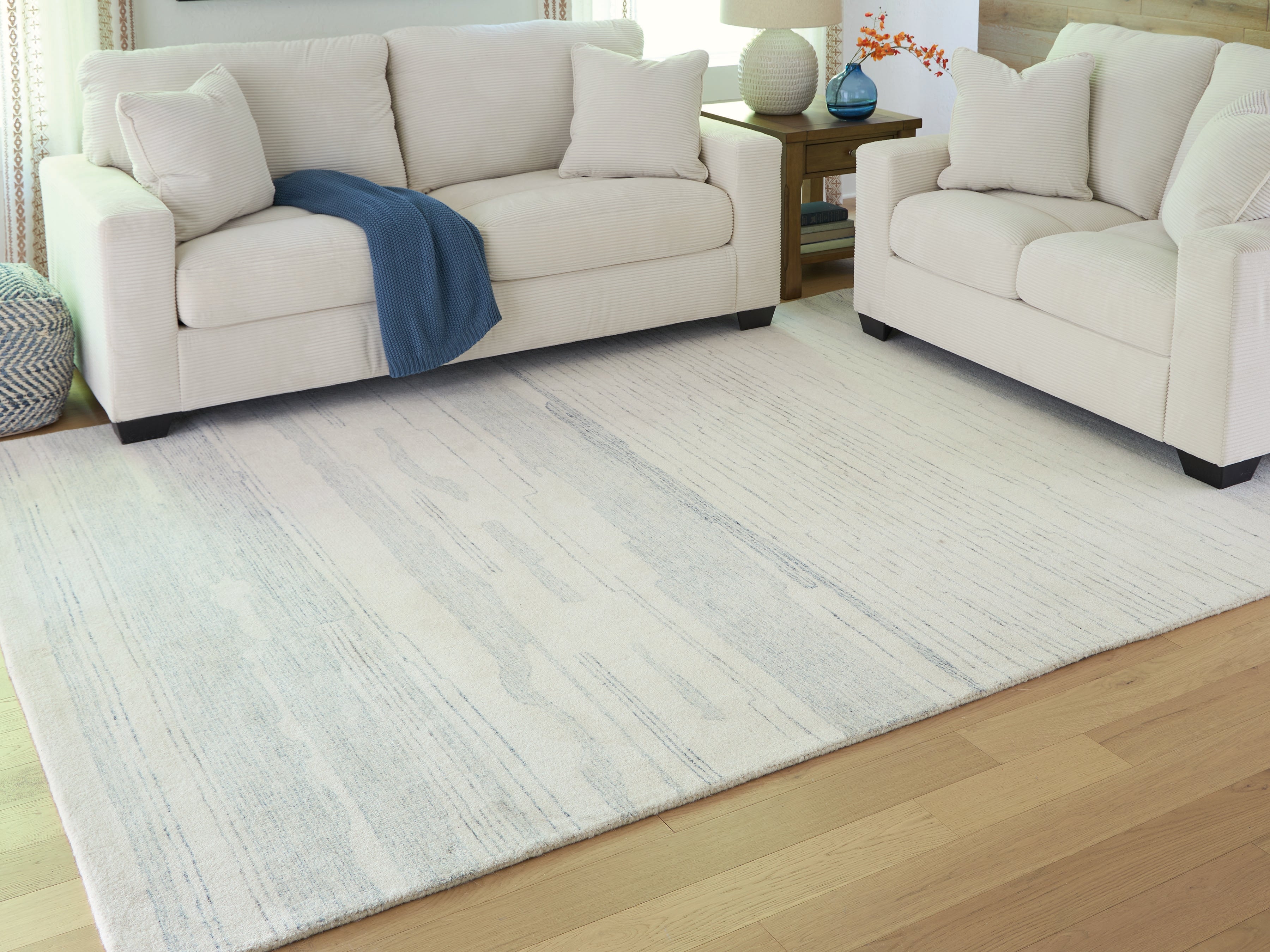 Prime Furniture - Ashley Furniture - Genemost Rug - 7'8" x 10' Area Rug / Ivory/Blue - R407841