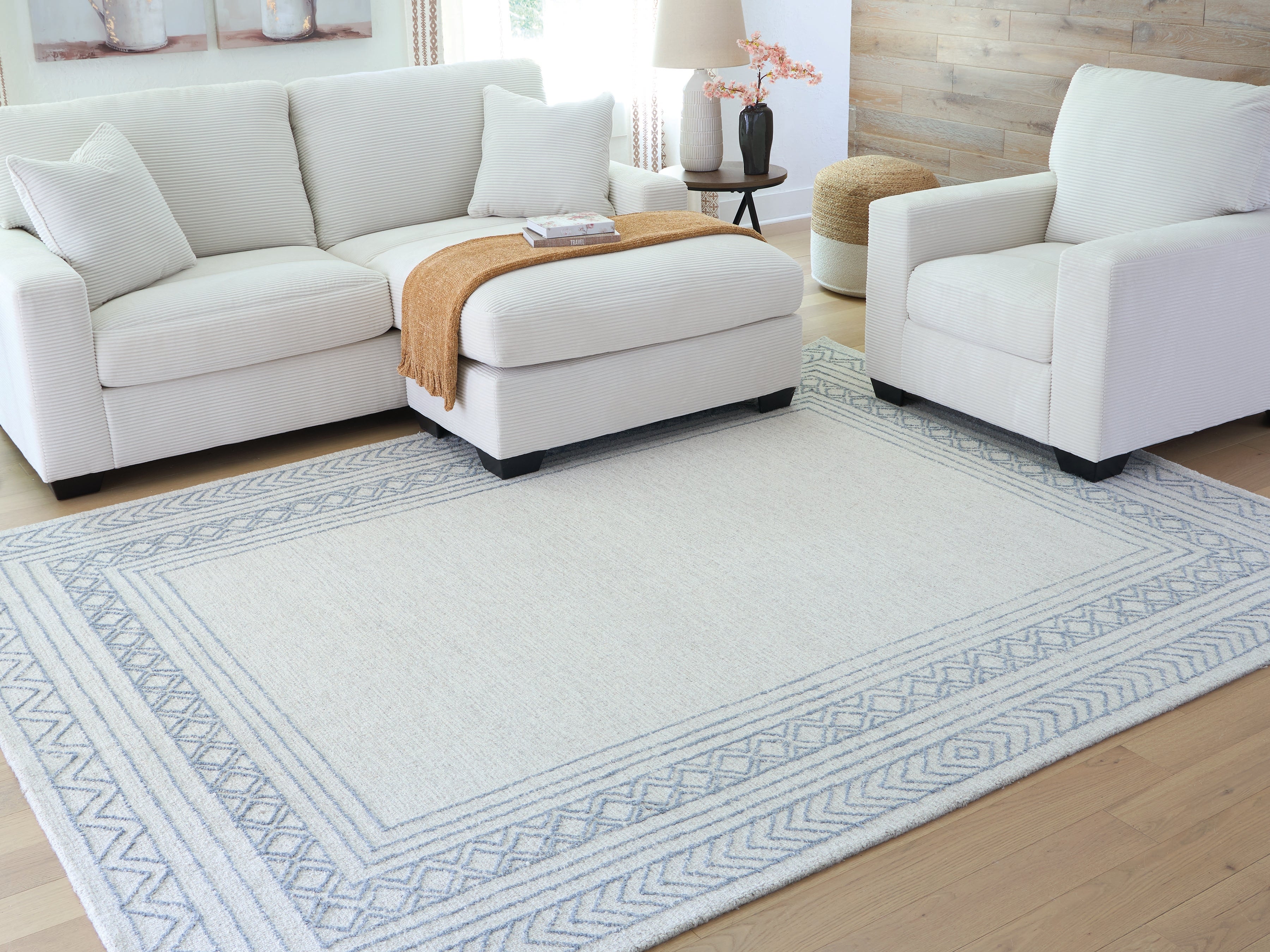 Prime Furniture - Ashley Furniture - Azelhurst Rug - 5' x 7' Area Rug / Blue/Ivory/Gray - R407852