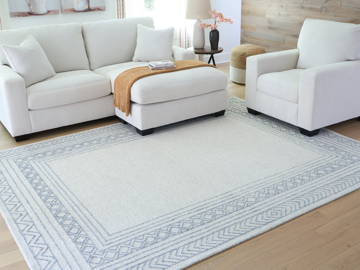 Prime Furniture - Ashley Furniture - Azelhurst Rug - 5' x 7' Area Rug / Blue/Ivory/Gray - R407852