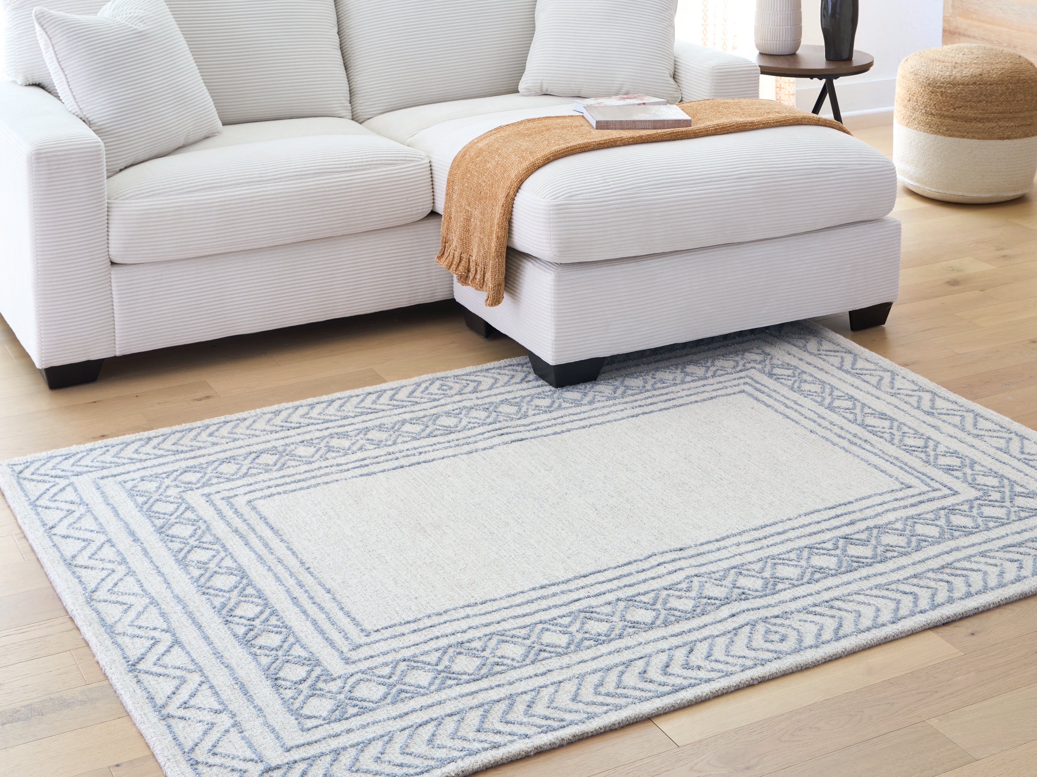 Prime Furniture - Ashley Furniture - Azelhurst Rug - 5' x 7' Area Rug / Blue/Ivory/Gray - R407852