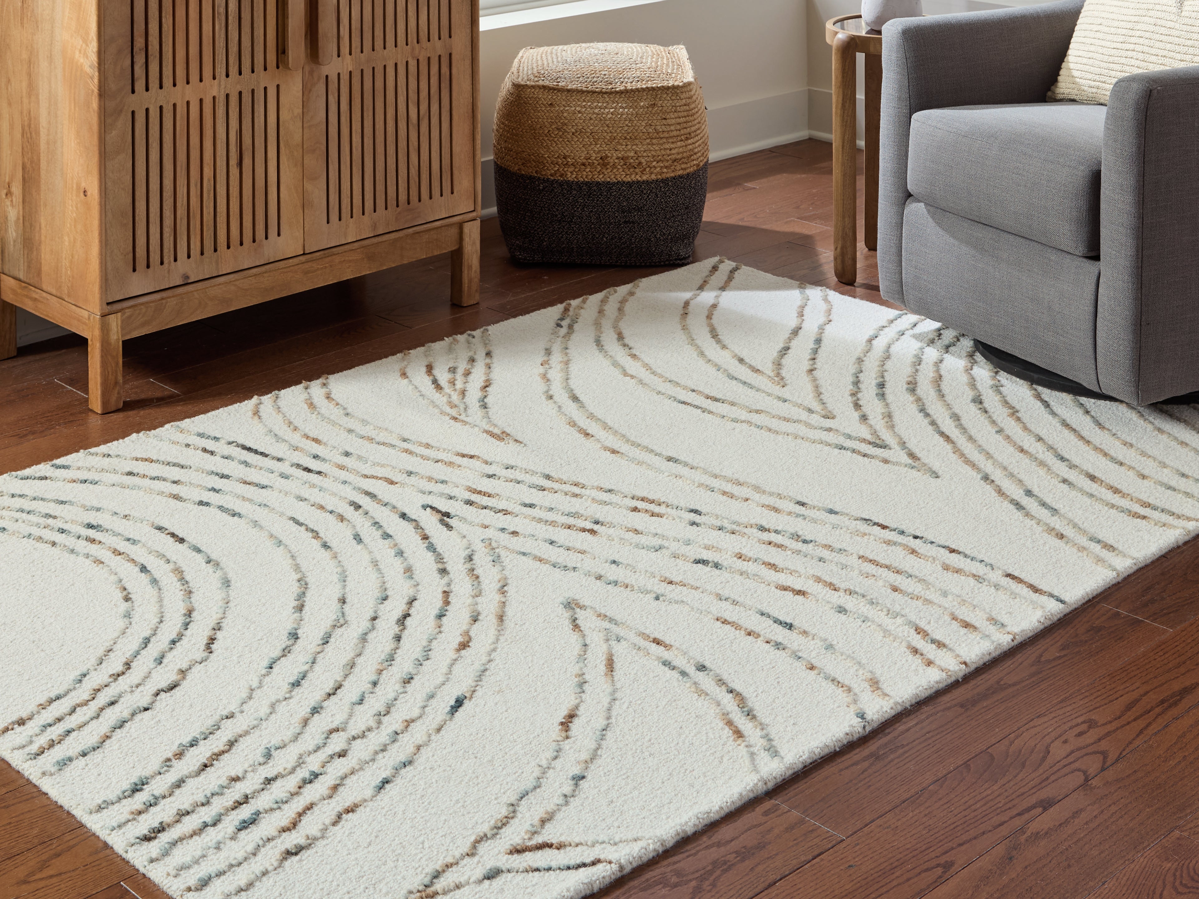 Prime Furniture - Ashley Furniture - Deenbury Rug - 5' x 7' Area Rug / Ivory/Green/Brown - R407862