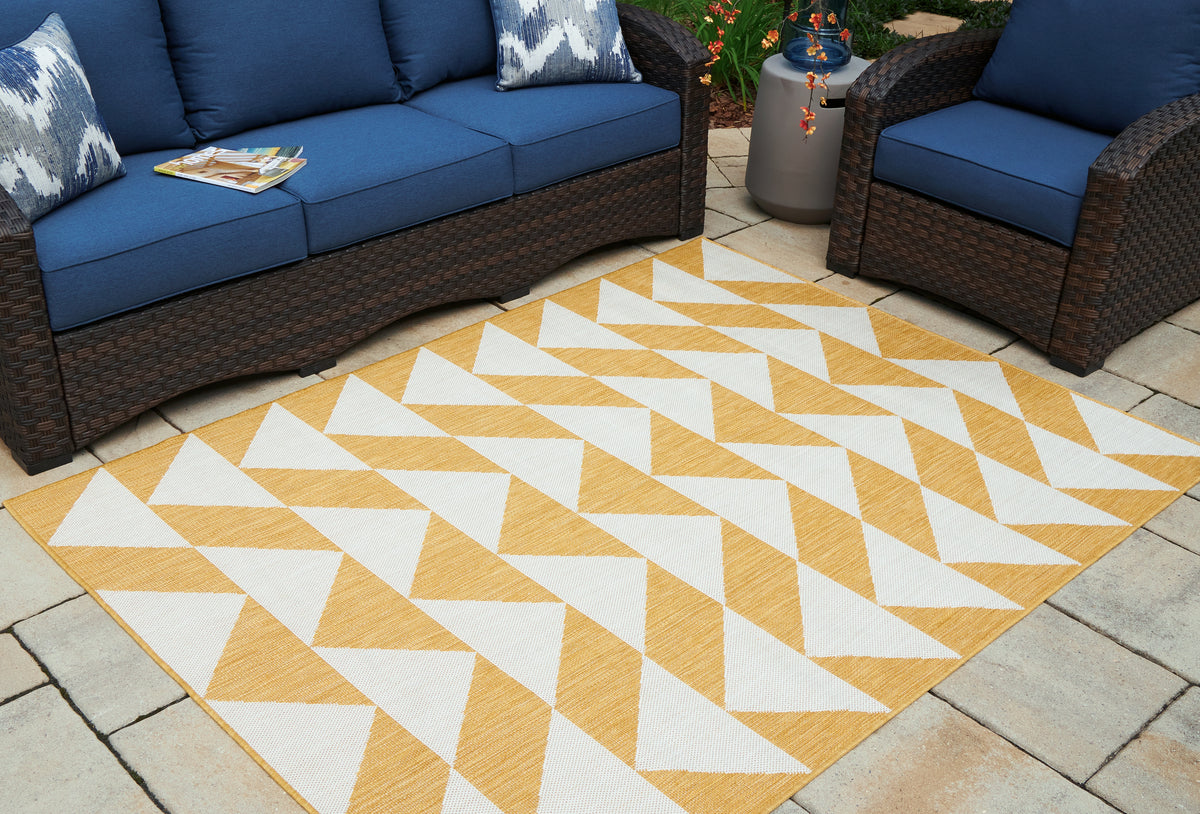 Prime Furniture - Ashley Furniture - Thomley Rug - 8' x 10' Rug / Ivory/Yellow - R900061