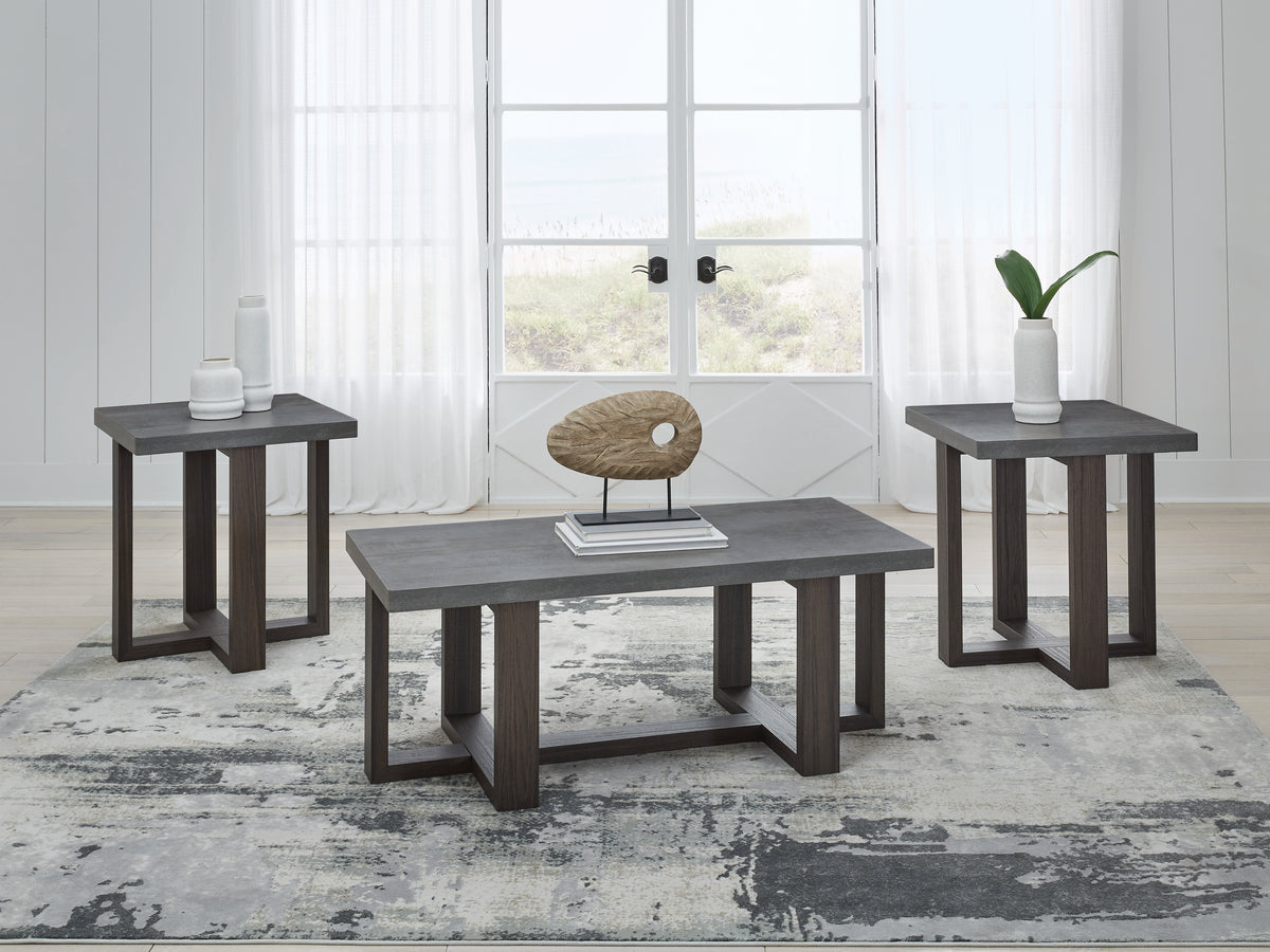 Prime Furniture - Ashley Furniture - Dynnford Table (Set of 3) - Occasional Table Set (3/CN) / Gray/Brown - T216-13