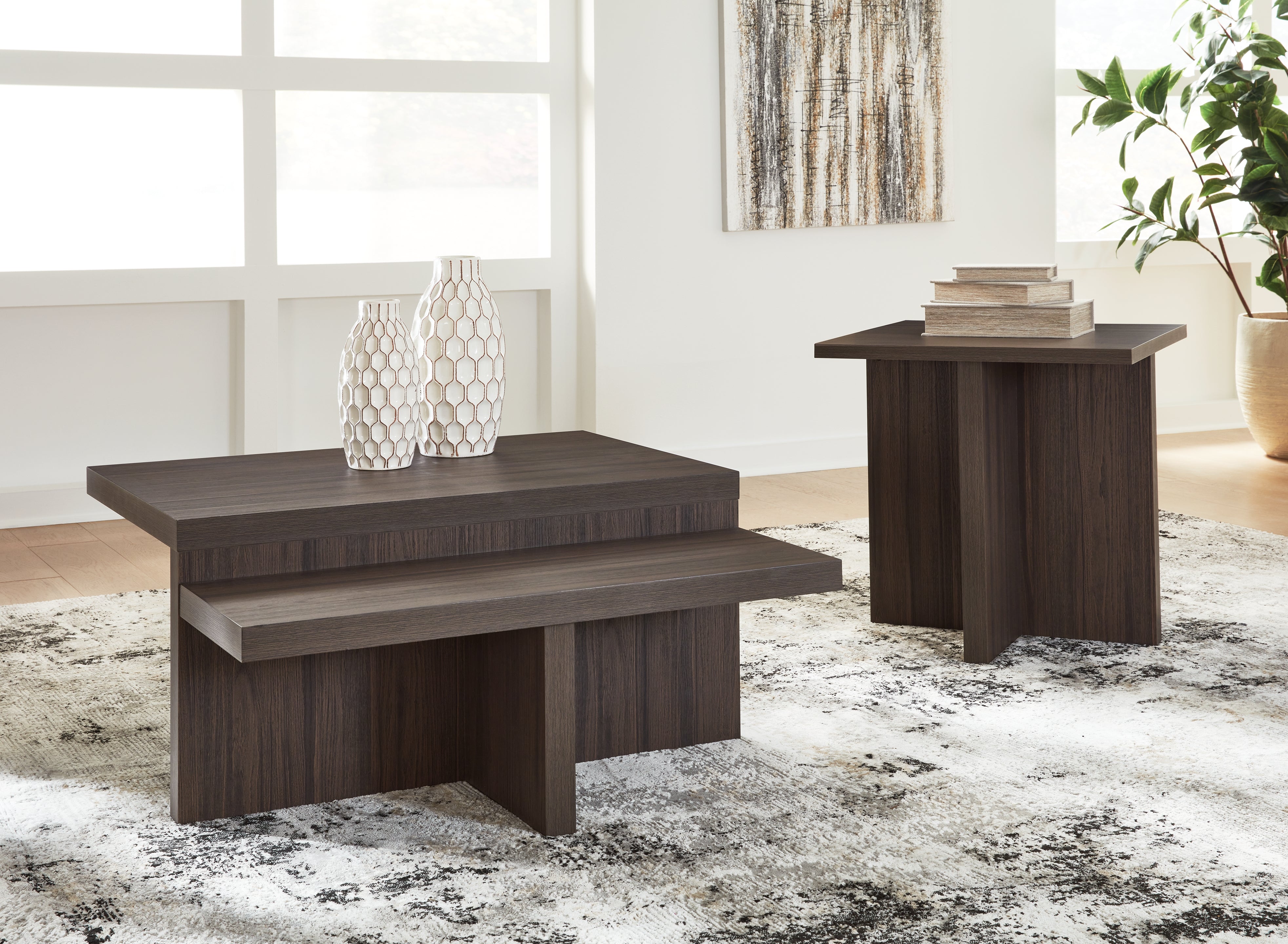 Prime Furniture - Ashley Furniture - Zendex Table (Set of 2) - Occasional Table Set (Set of 2) / Brown - T304-12