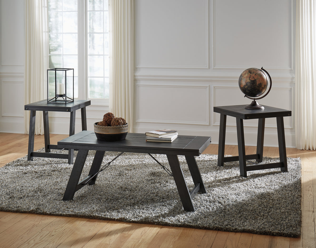 Prime Furniture - Ashley Furniture - Noorbrook Table (Set of 3) - Occasional Table Set (3/CN) / Black/Pewter - T351-13