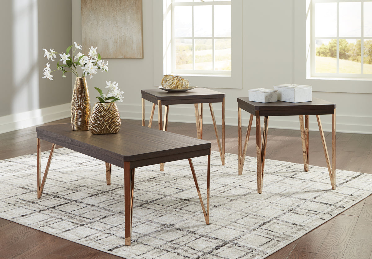 Prime Furniture - Ashley Furniture - Bandyn Table (Set of 3) - Occasional Table Set (3/CN) / Brown/Champagne - T404-13