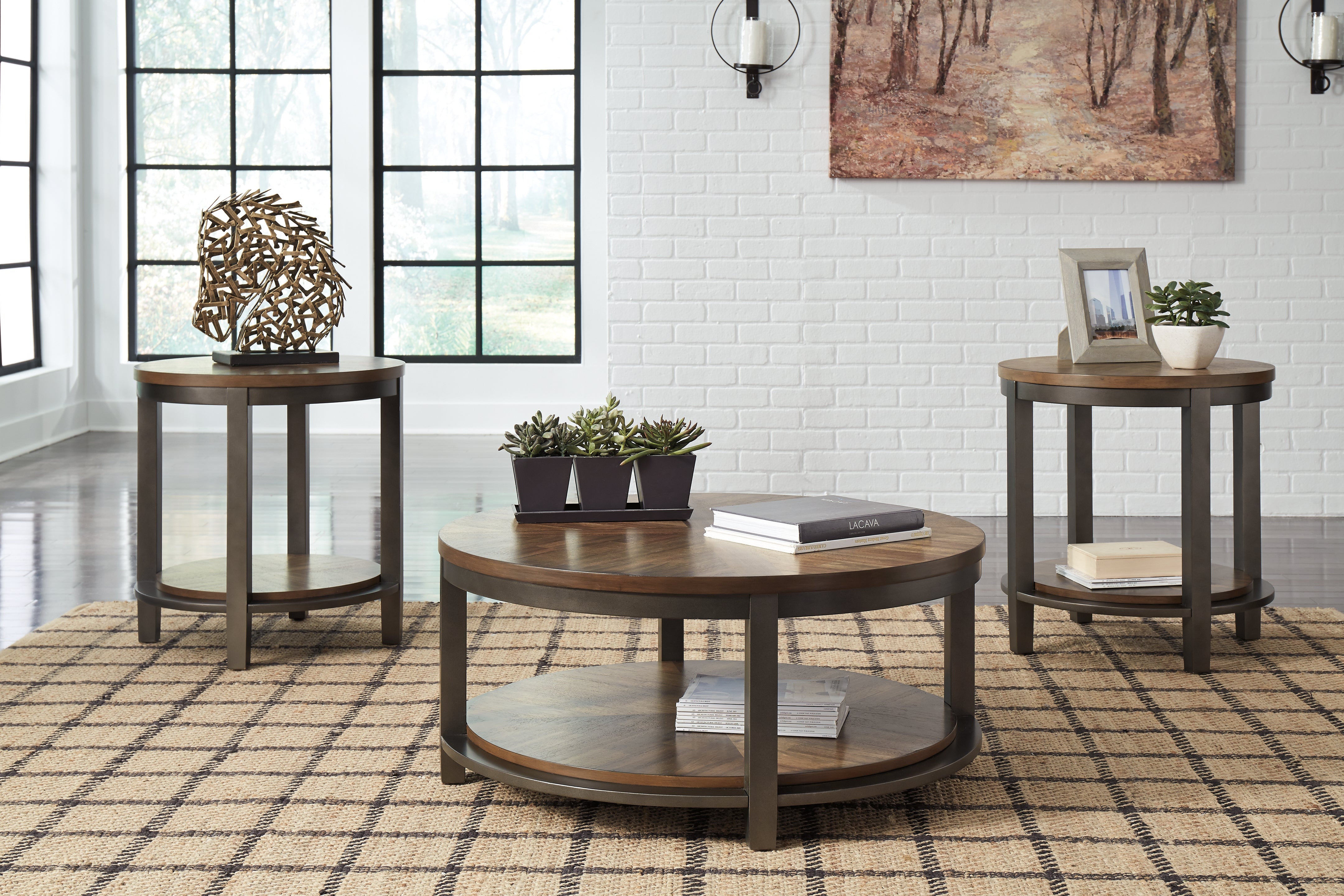 Prime Furniture - Ashley Furniture - Roybeck Table (Set of 3) - Occasional Table Set (3/CN) / Light Brown/Bronze - T411-13