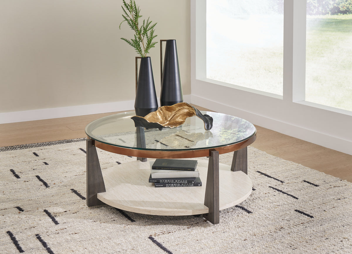 Prime Furniture - Ashley Furniture - Frazwa Coffee Table - Round Cocktail Table / Multi - T432-8