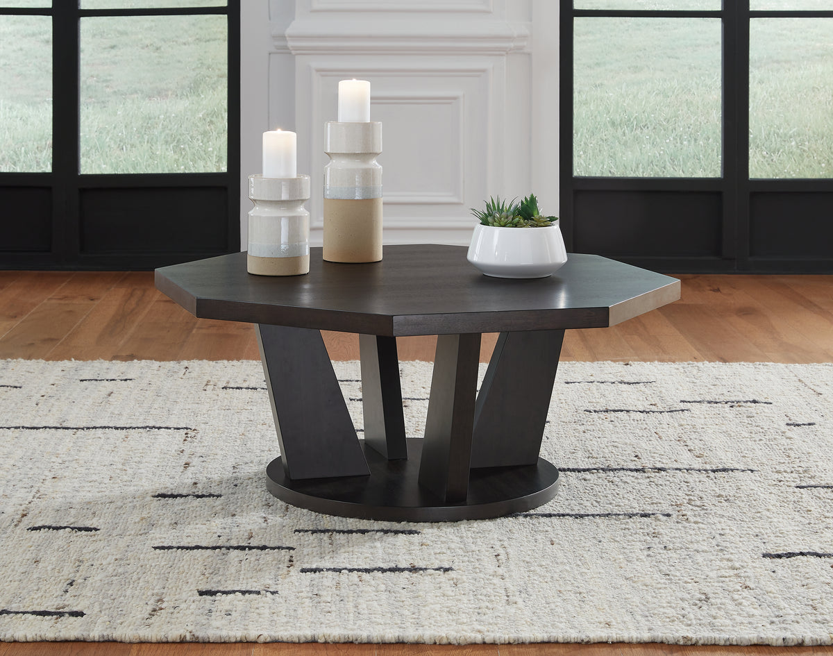 Prime Furniture - Ashley Furniture - Chasinfield Coffee Table - Octagon Cocktail Table / Dark Brown - T458-8