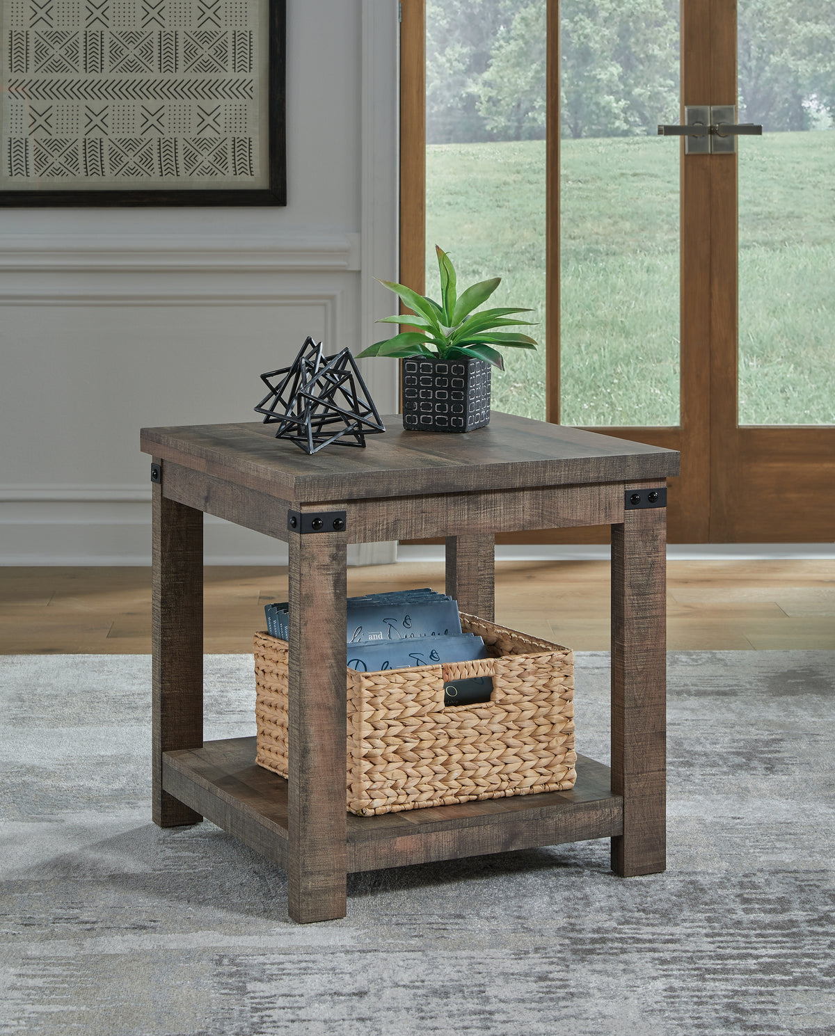 Prime Furniture - Ashley Furniture - Hollum End Table - Square End Table / Rustic Brown - T466-2