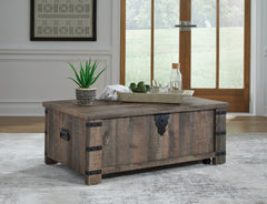 Prime Furniture - Ashley Furniture - Hollum Lift-Top Coffee Table - Lift Top Cocktail Table / Rustic Brown - T466-9