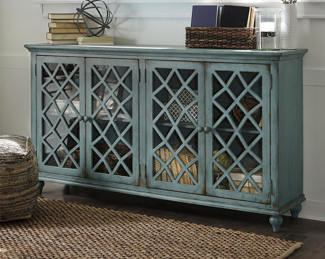 Prime Furniture - Ashley Furniture - Mirimyn Accent Cabinet - Accent Cabinet / Antique Teal - T505-762