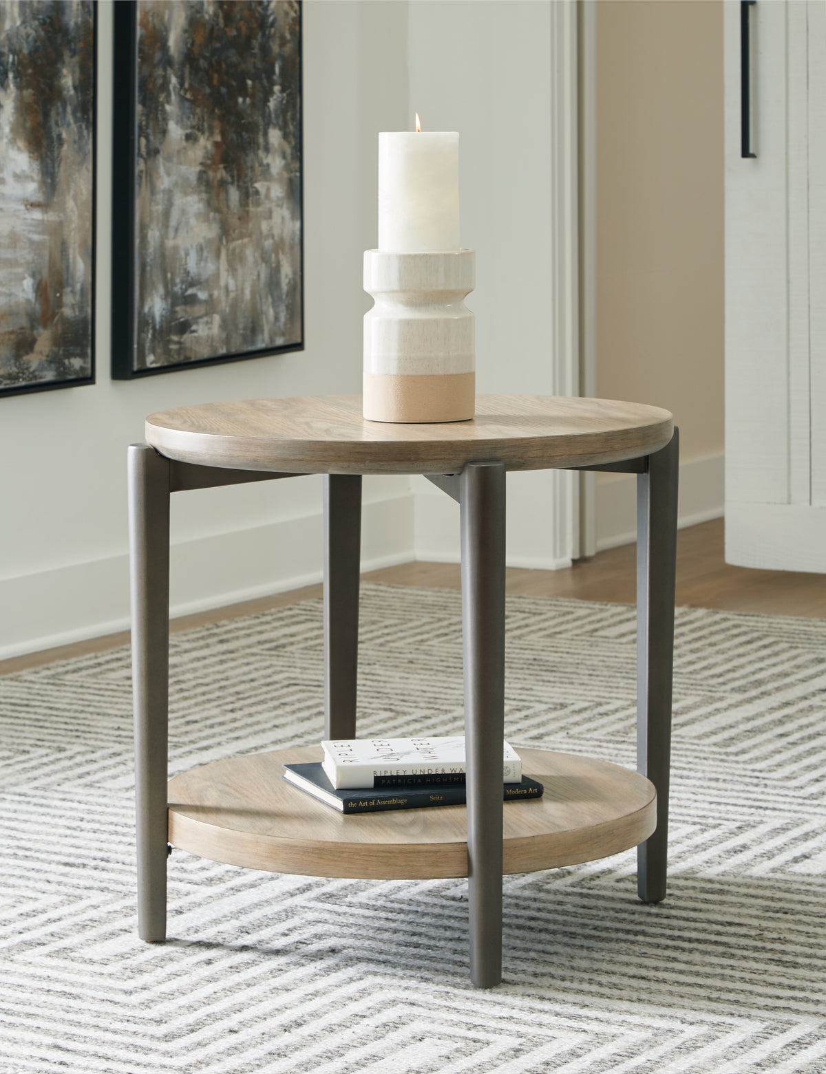 Prime Furniture - Ashley Furniture - Dyonton End Table - Round End Table / Light Grayish Brown - T574-6