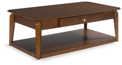 Prime Furniture - Ashley Furniture - Trenmour Coffee Table - Rectangular Cocktail Table / Medium Brown - T596-1