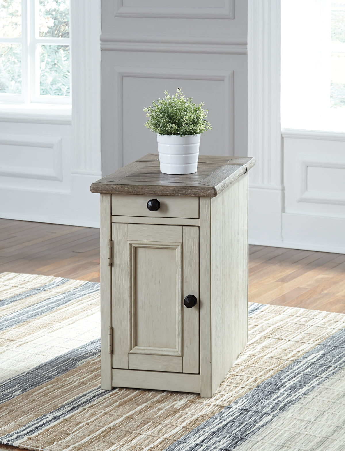 Prime Furniture - Ashley Furniture - Bolanburg Chairside End Table with USB Ports & Outlets - Chair Side End Table / Two-tone - T637-7