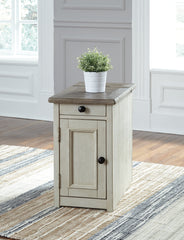Prime Furniture - Ashley Furniture - Bolanburg Chairside End Table with USB Ports & Outlets - Chair Side End Table / Two-tone - T637-7