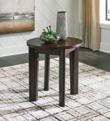 Prime Furniture - Ashley Furniture - Korestone 2 End Table - Round End Table / Dark Brown - T657-6