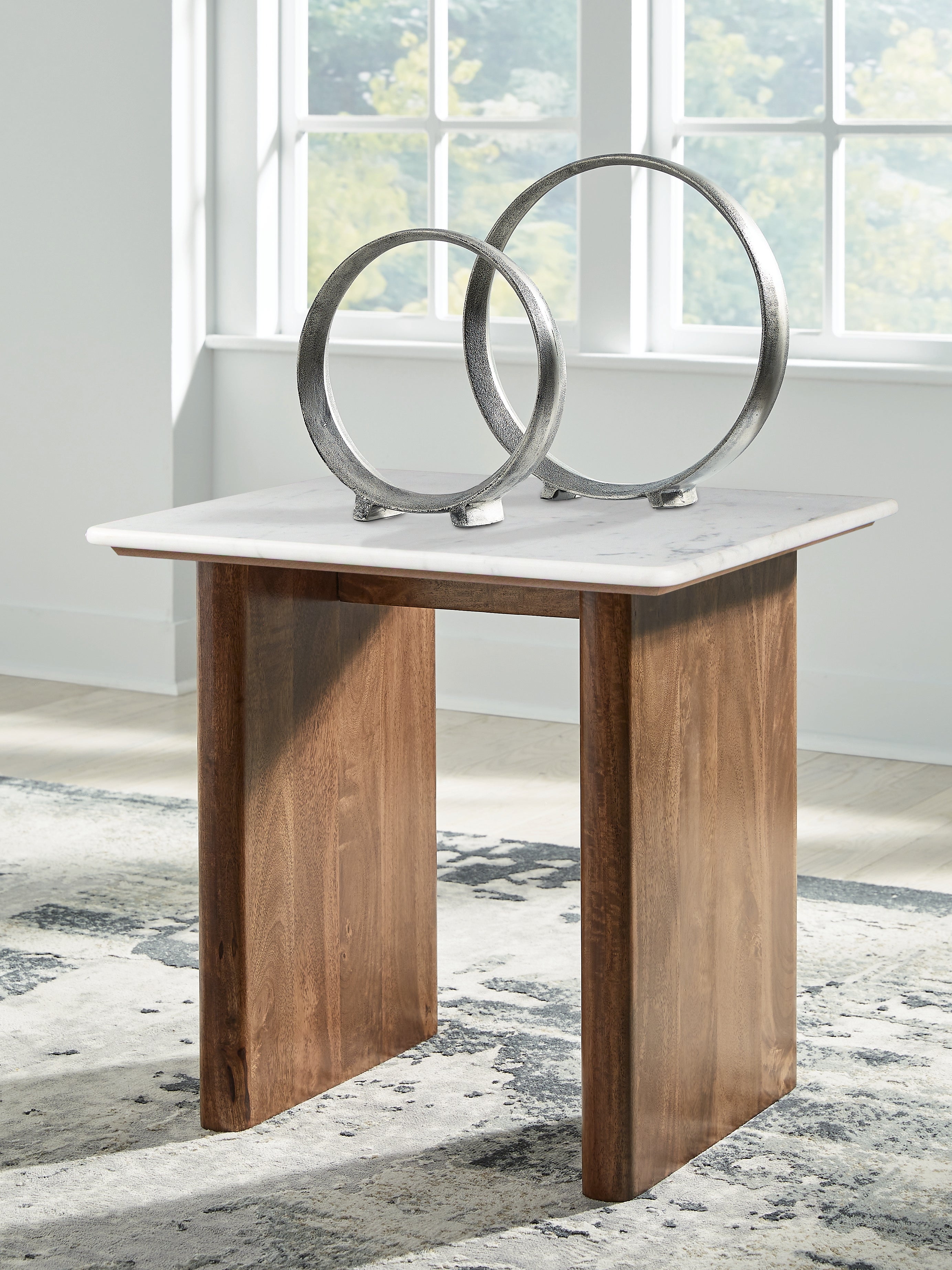 Prime Furniture - Ashley Furniture - Isanti End Table - Square End Table / Light Brown/White - T662-3
