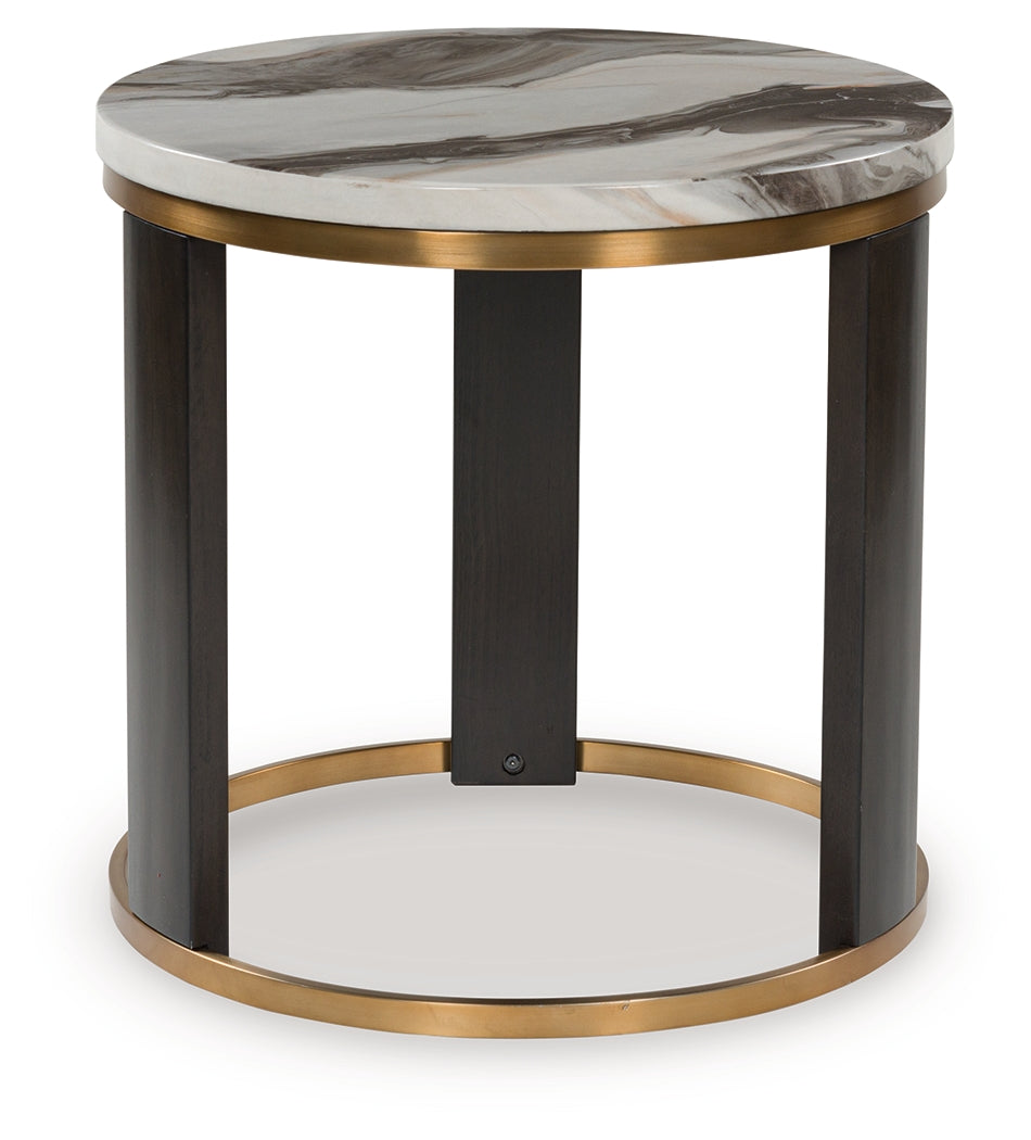 Prime Furniture - Ashley Furniture - Jazmore End Table - Round End Table / Brown/Brass Finish - T671-6