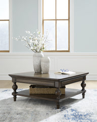 Prime Furniture - Ashley Furniture - Veramond Coffee Table - Square Cocktail Table / Dark Brown - T694-8
