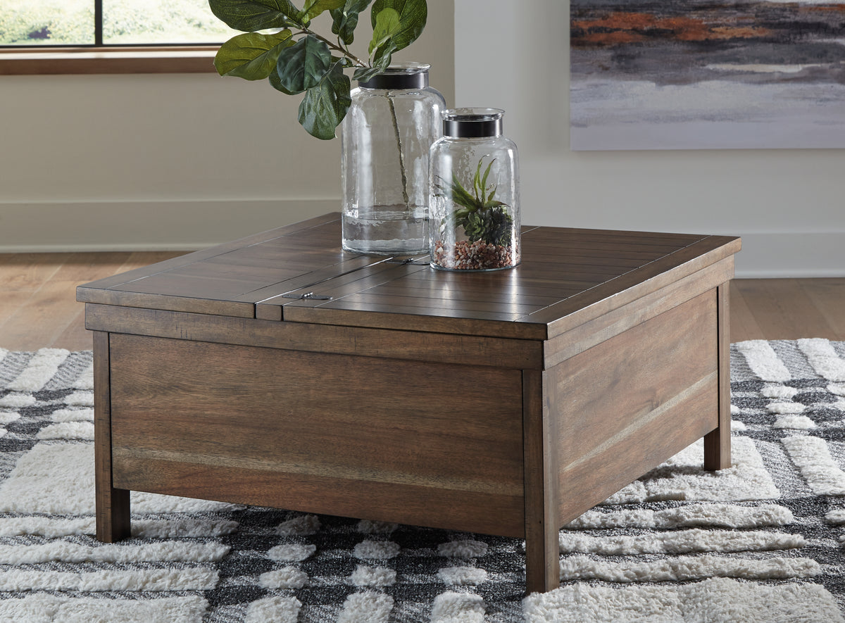 Prime Furniture - Ashley Furniture - Moriville Lift-Top Coffee Table - Lift Top Cocktail Table / Grayish Brown - T731-9